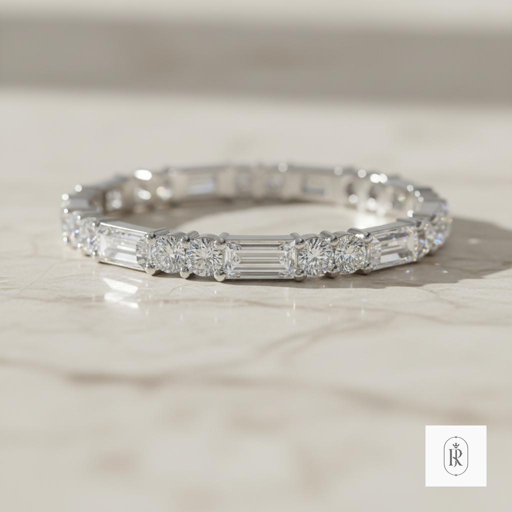 Handmade 14K White Gold Baguette Lab Diamond Eternity Band — View 1 of custom handcrafted Lab Diamond jewellery in 14K White Gold