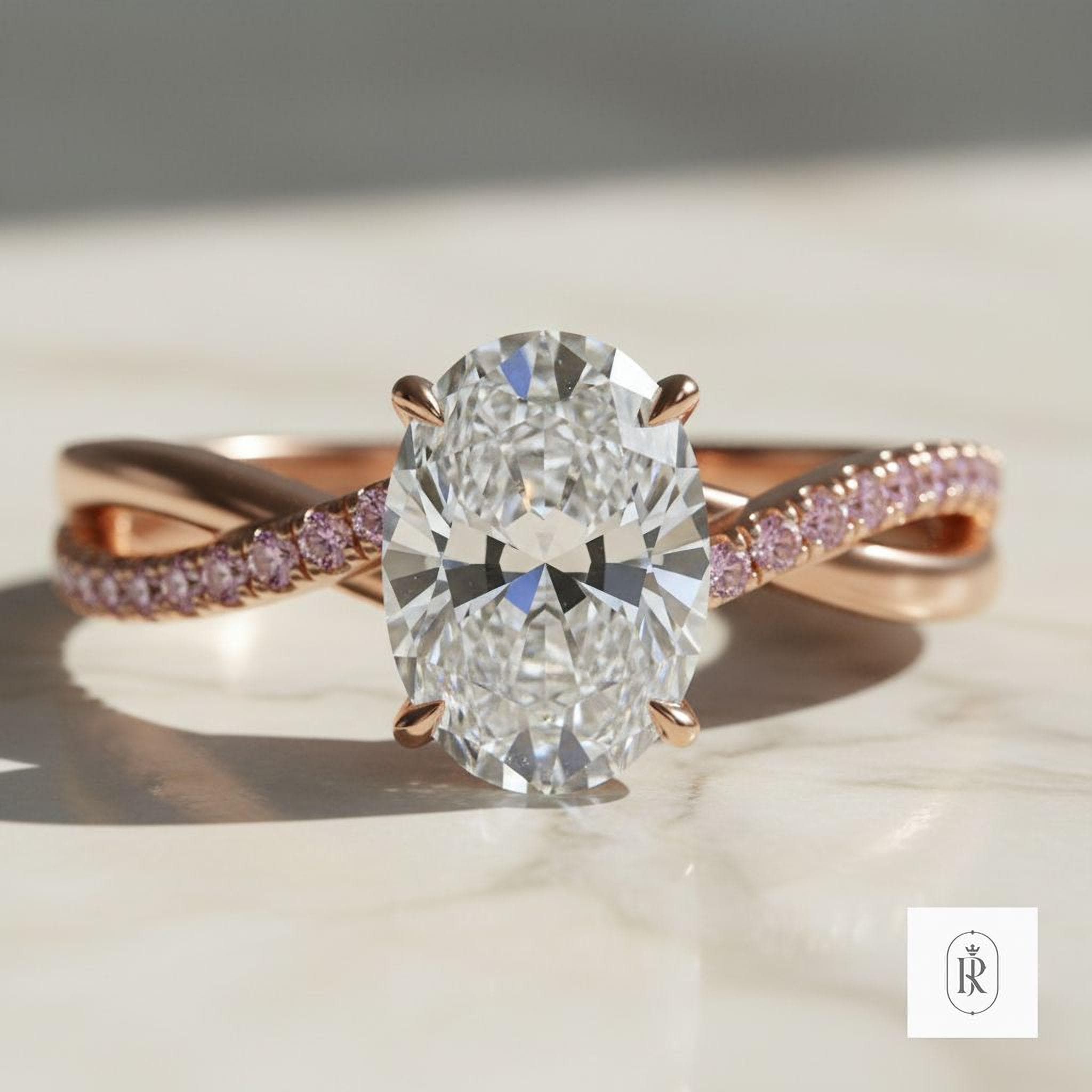 Fancy Pink Lab Diamond Ring - Oval Cut, 14K Rose Gold — View 1 of custom handcrafted Lab Diamond jewellery in 14K Rose Gold