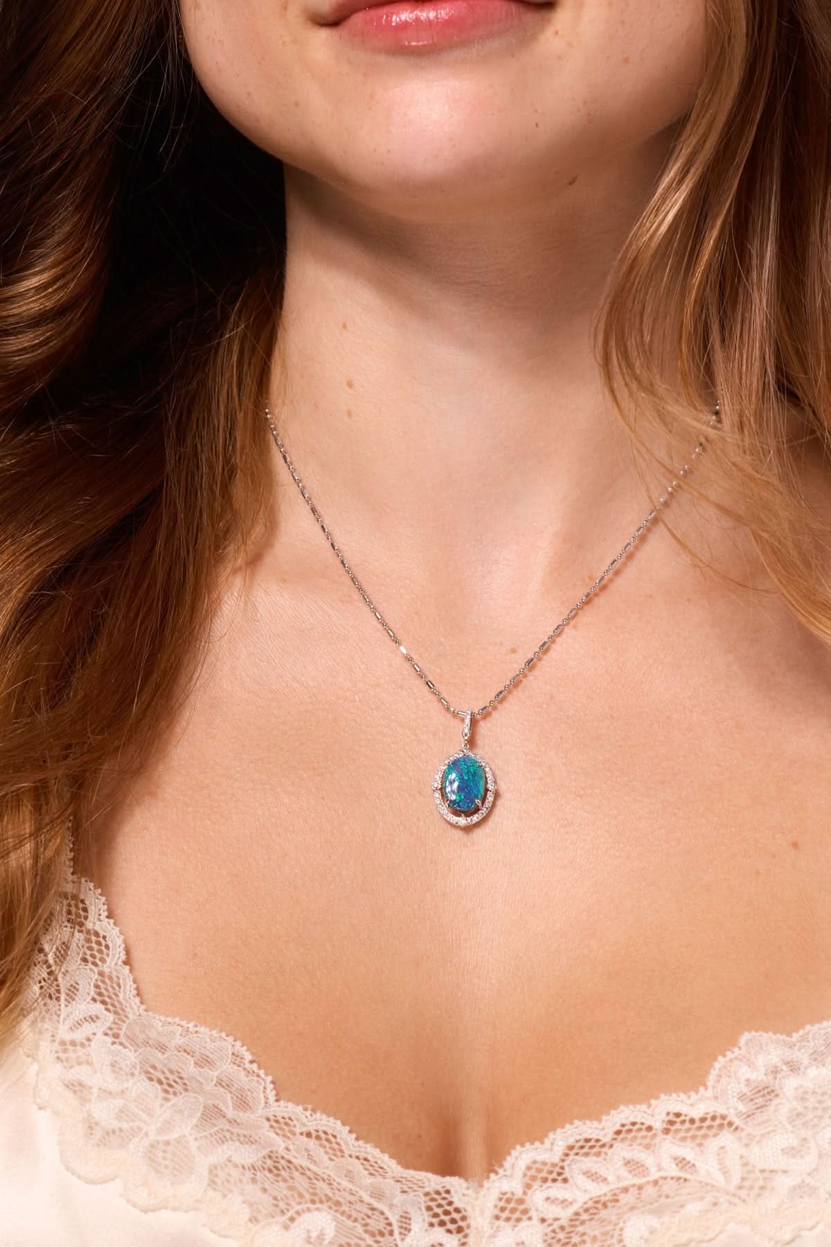 Australian Black Opal Vintage Halo Necklace