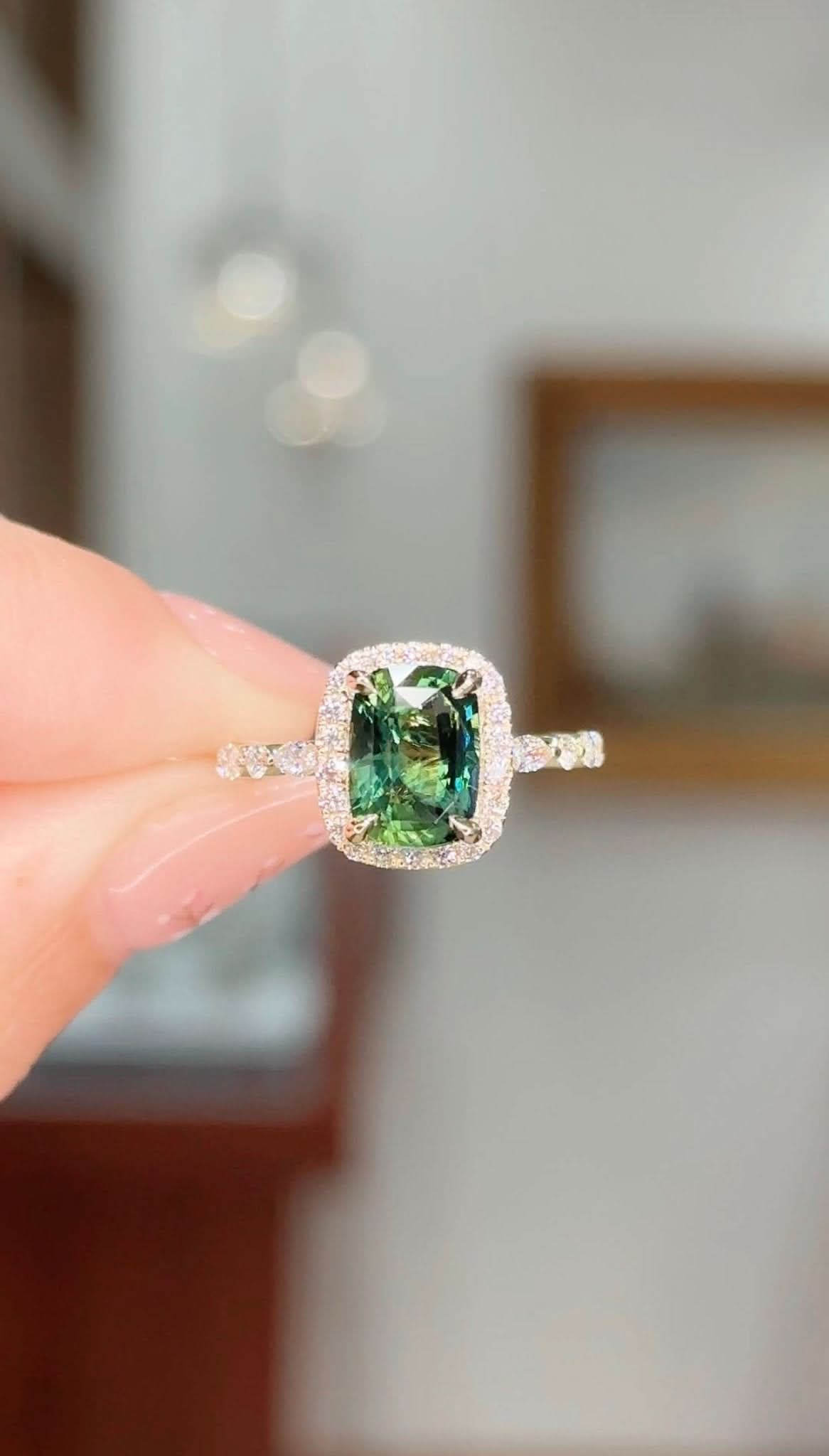 3.02ct Green Sapphire Emily — View 1 of custom handcrafted Sapphire jewellery in 14K Gold