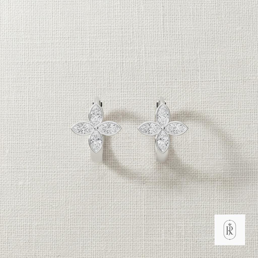 Handmade 14K White Gold Lab Diamond Floral Hoop Earrings — View 1 of custom handcrafted Lab Diamond jewellery in 14K White Gold
