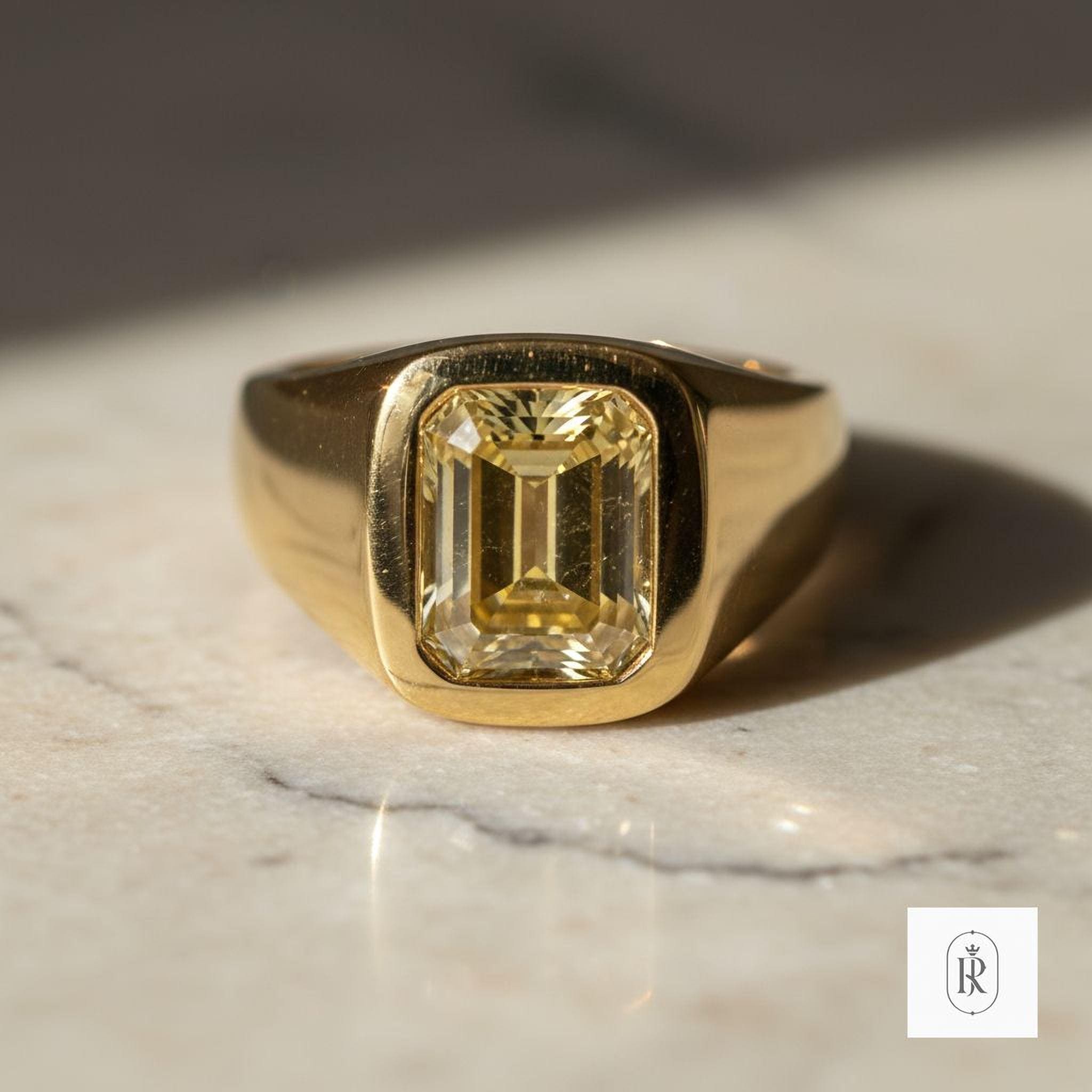 Engagement Ring: Canary Yellow Lab Diamond - Emerald Cut, 14K Gold — View 1 of custom handcrafted Lab Diamond jewellery in 14K White Gold