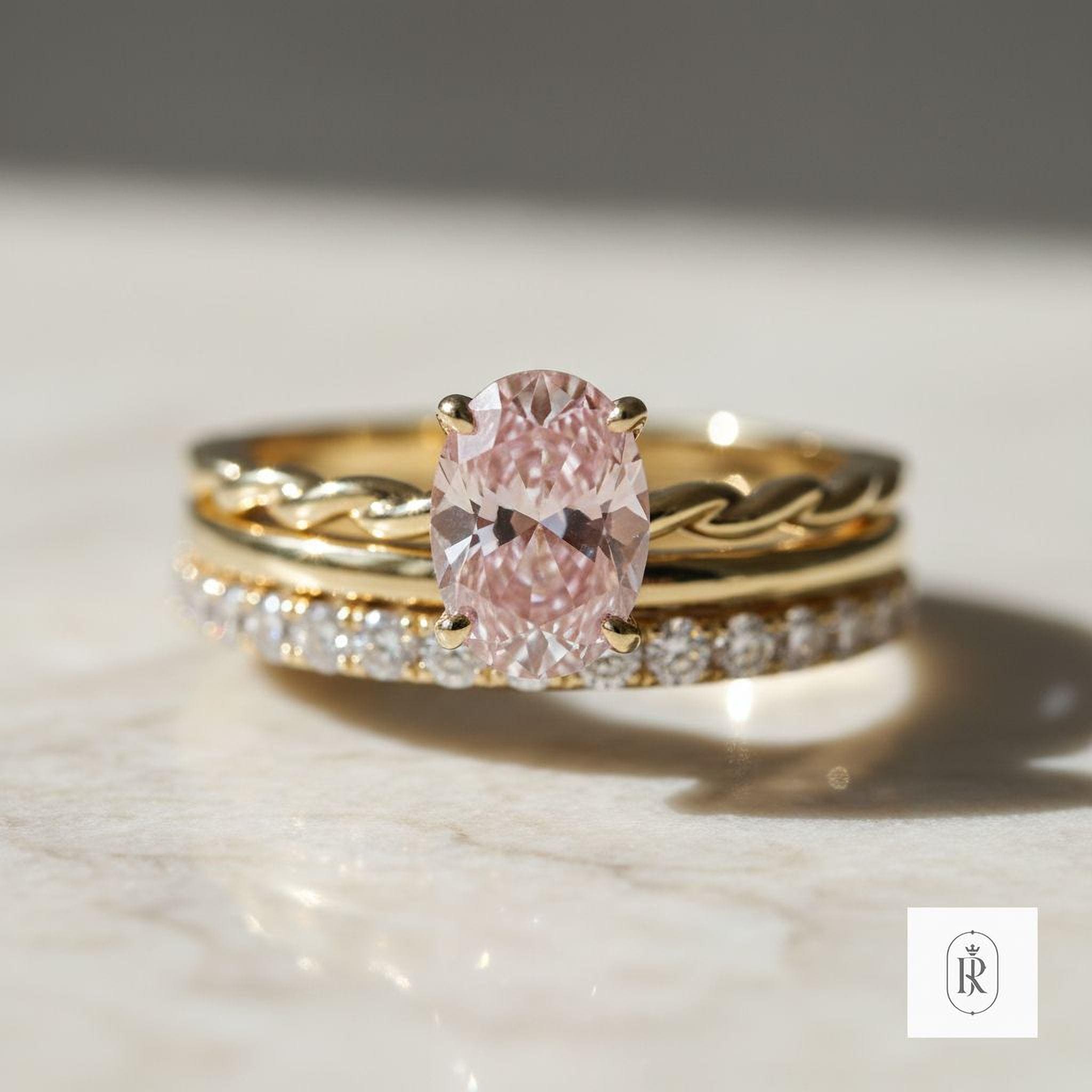 Pink Diamond Engagement Ring: Oval Lab Grown - 14K Solid Gold — View 1 of custom handcrafted Lab Diamond jewellery in 14K White Gold