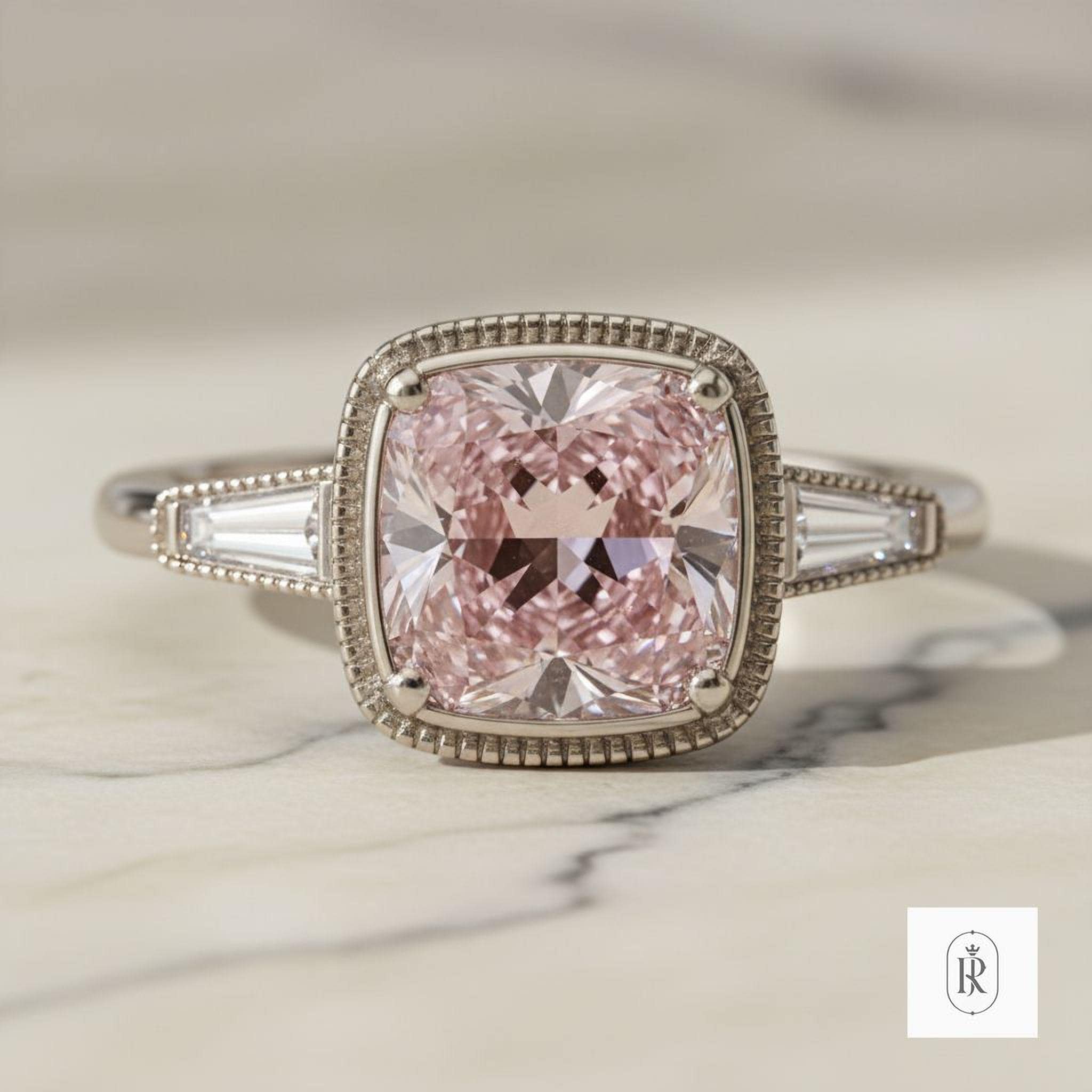 Fancy Pink Cushion Diamond Ring: 1.2ct Lab-Grown, 14K Gold Teuton — View 1 of custom handcrafted Lab Diamond jewellery in 14K White Gold