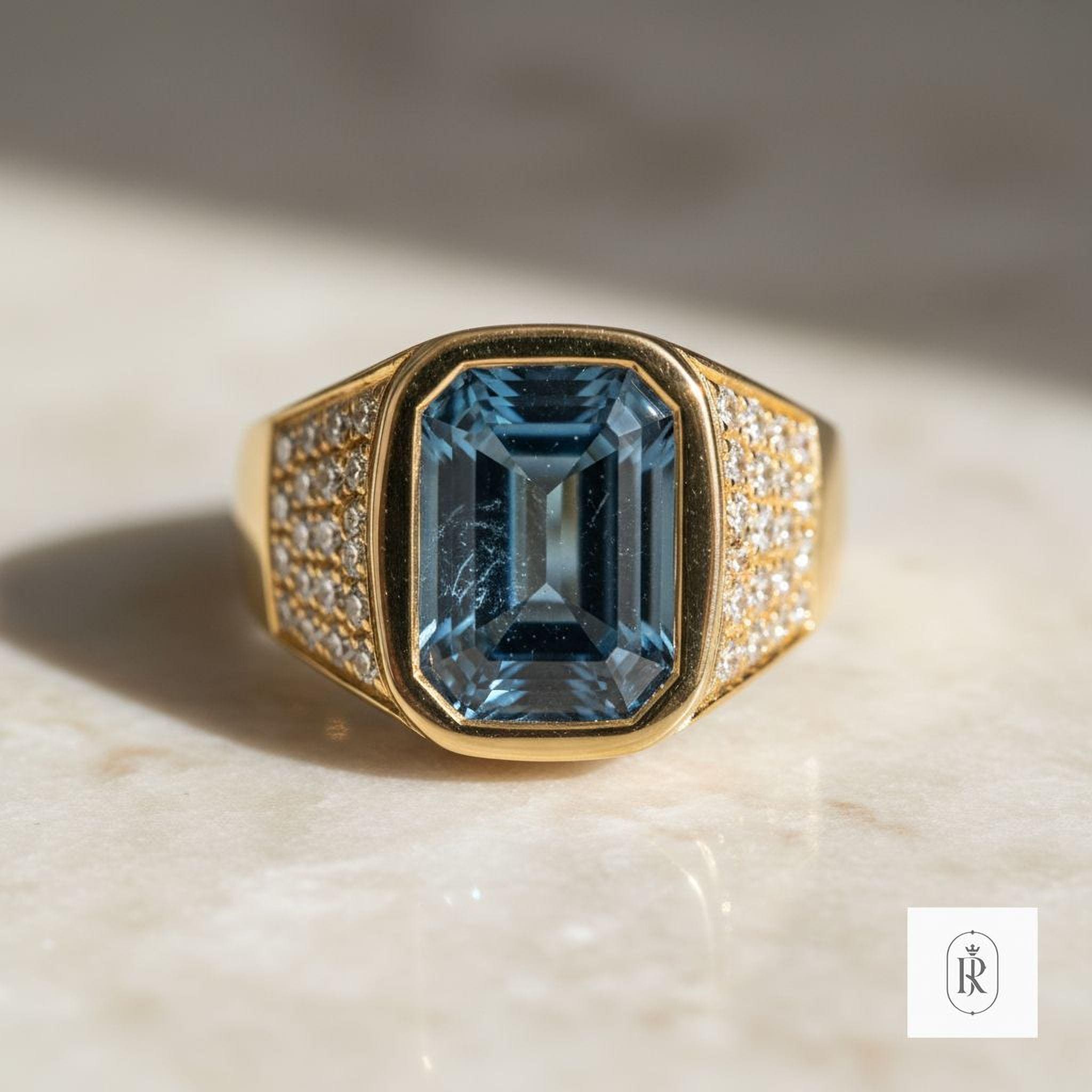 Emerald Cut Diamond Ring: Deep Blue Lab Grown - 14K Gold — View 1 of custom handcrafted Lab Diamond jewellery in 14K White Gold