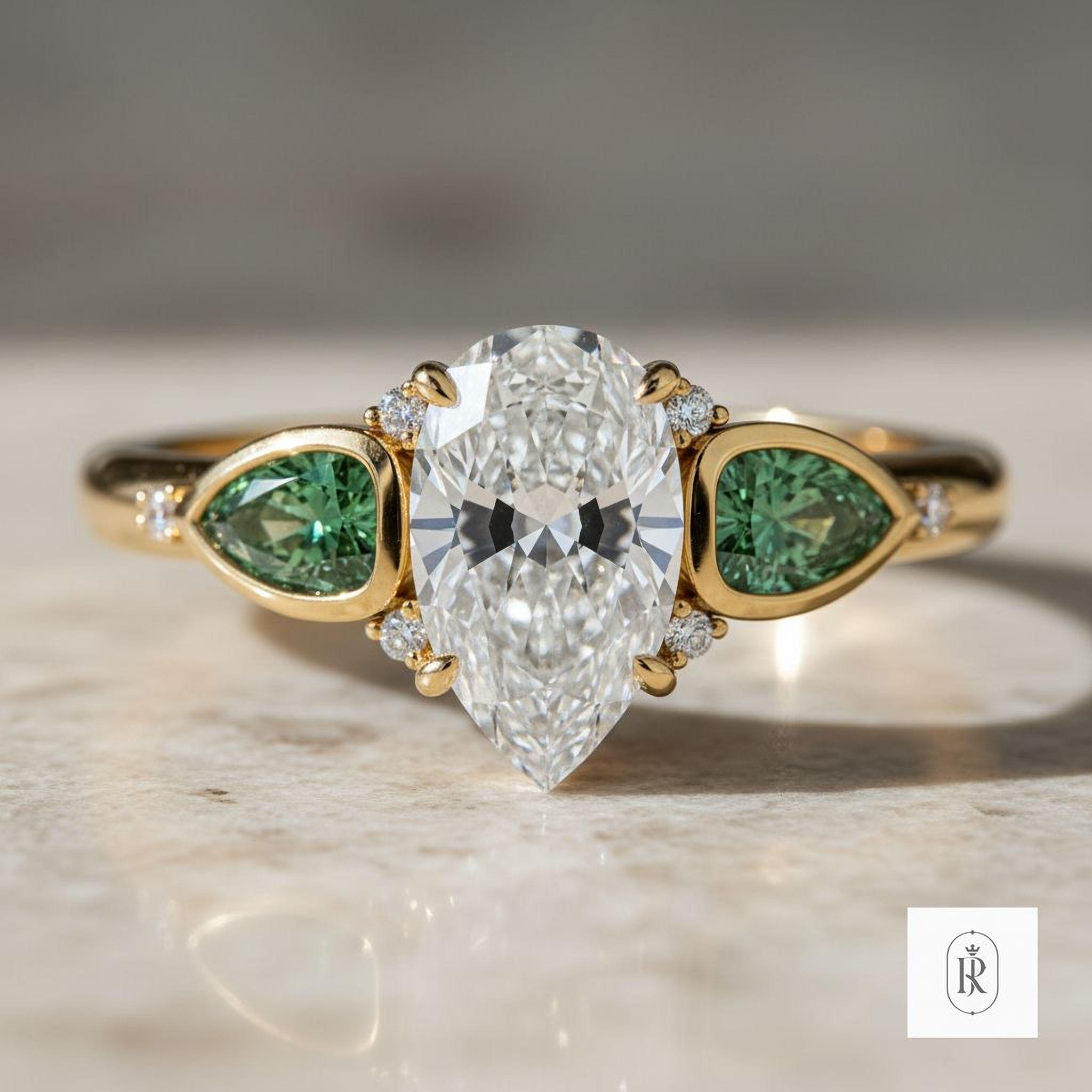 Lab Grown Green Diamond Ring, 14K Gold (Customizable Sizes) — View 1 of custom handcrafted Lab Diamond jewellery in 14K White Gold