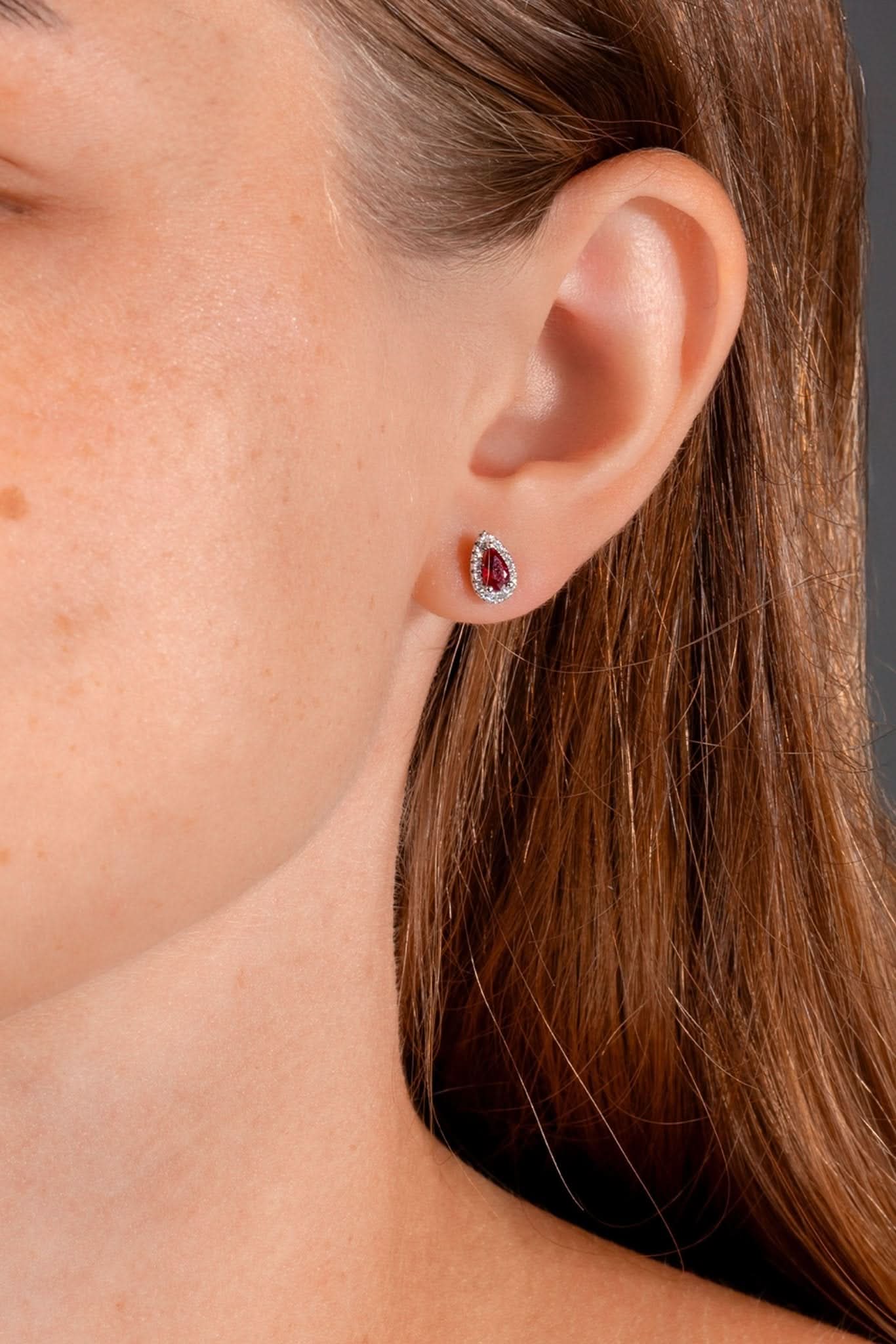 Ruby & Diamond Pear Halo Studs
