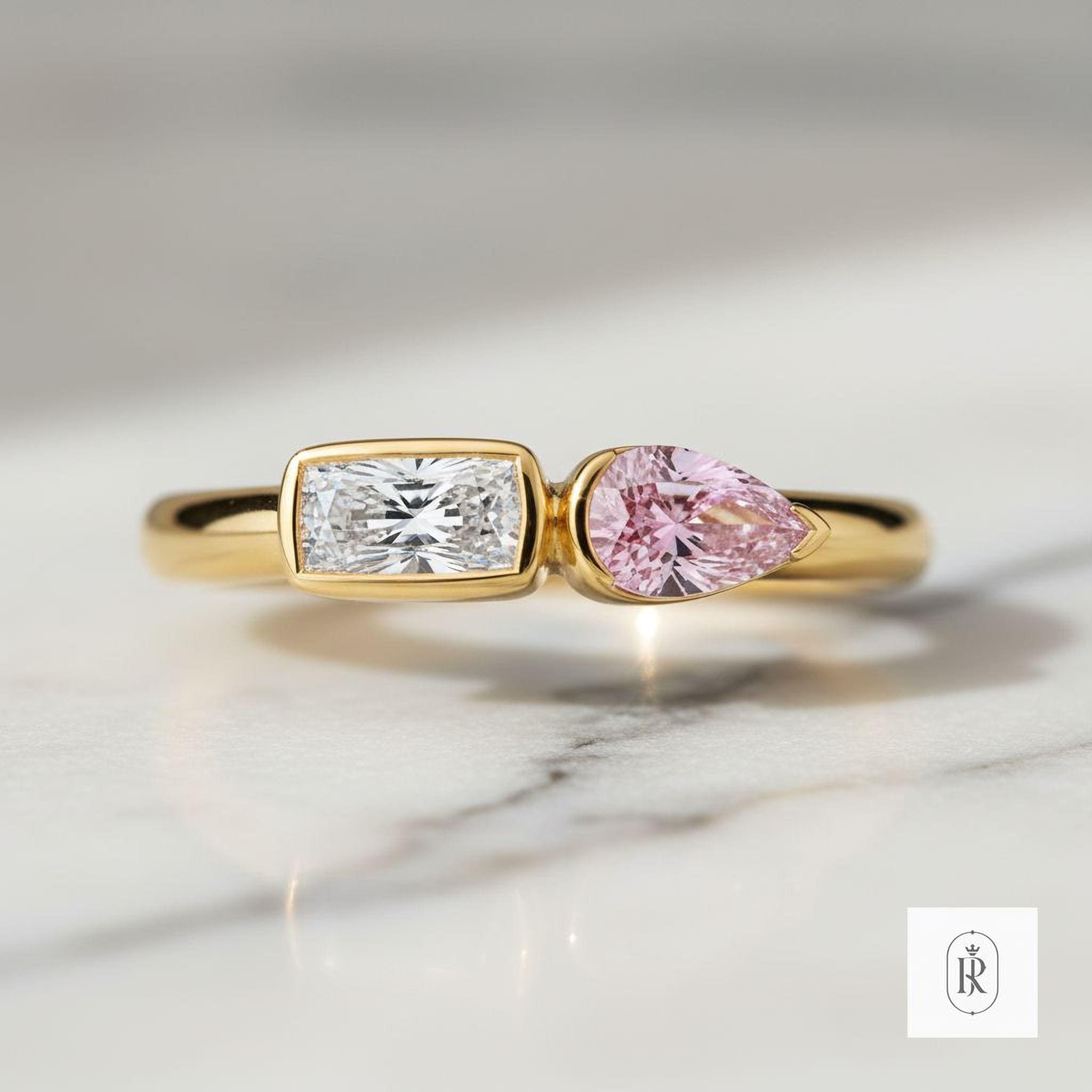 Fancy Intense Pink Pear Diamond Ring: 14K Gold Lab Grown Stone — View 1 of custom handcrafted Lab Diamond jewellery in 14K White Gold