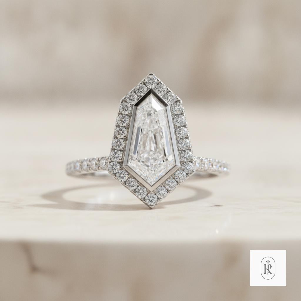 1.52ct Kite Lab Diamond Engagement Ring | 14K White Gold Halo Setting — View 1 of custom handcrafted Lab Diamond jewellery in 14K White Gold