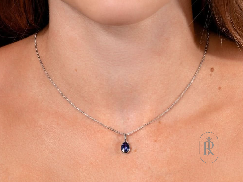 Sapphire Pear Bezel Necklace — View 1 of custom handcrafted Sapphire jewellery in 14K Gold