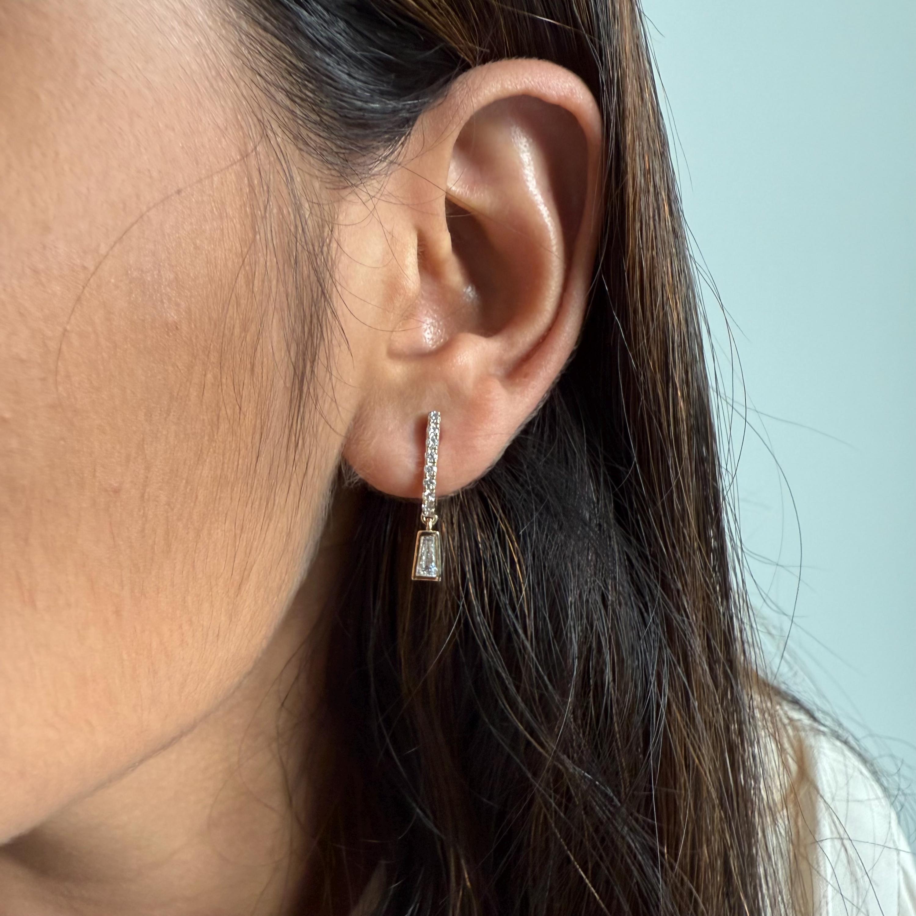 0.98ct Taper Lab Diamond Stud Earrings | 14K White Gold Prong Set Hoops — View 1 of custom handcrafted Lab Diamond jewellery in 14K White Gold