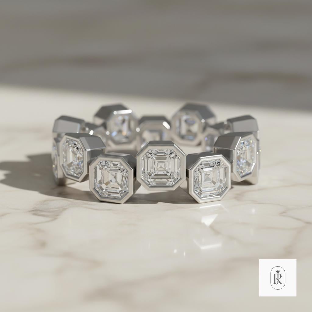 Handmade 14K White Gold Asscher Cut Lab Diamond Eternity Band — View 1 of custom handcrafted Lab Diamond jewellery in 14K White Gold