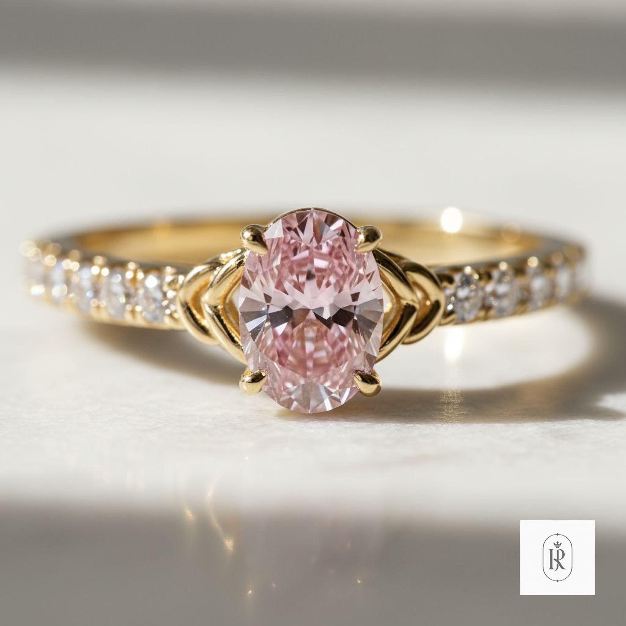 Fancy Pink Oval Diamond Ring: 0.30ct Lab-Grown, 14K Gold — View 1 of custom handcrafted Lab Diamond jewellery in 14K White Gold