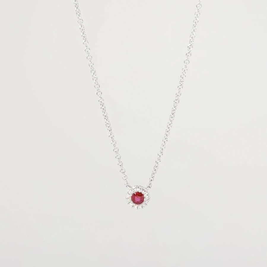 Mini Ruby Diamond Halo Necklace