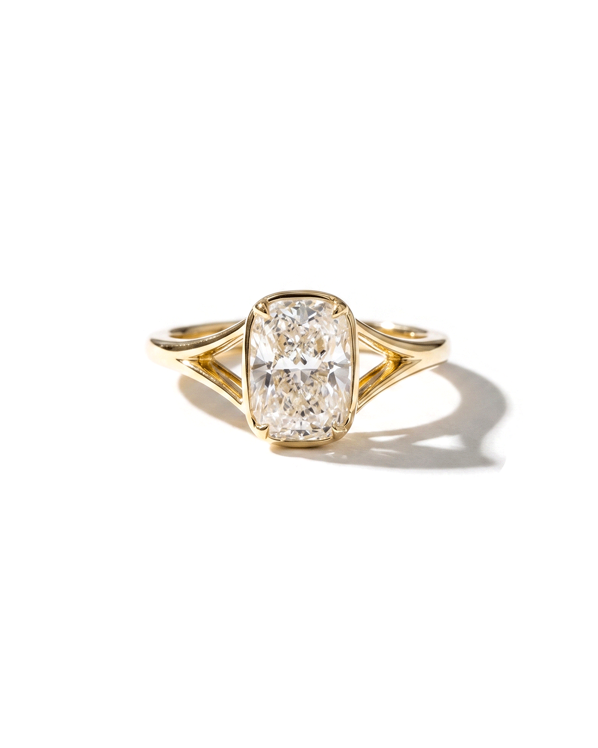 Split Shank Bezel Cushion Ring