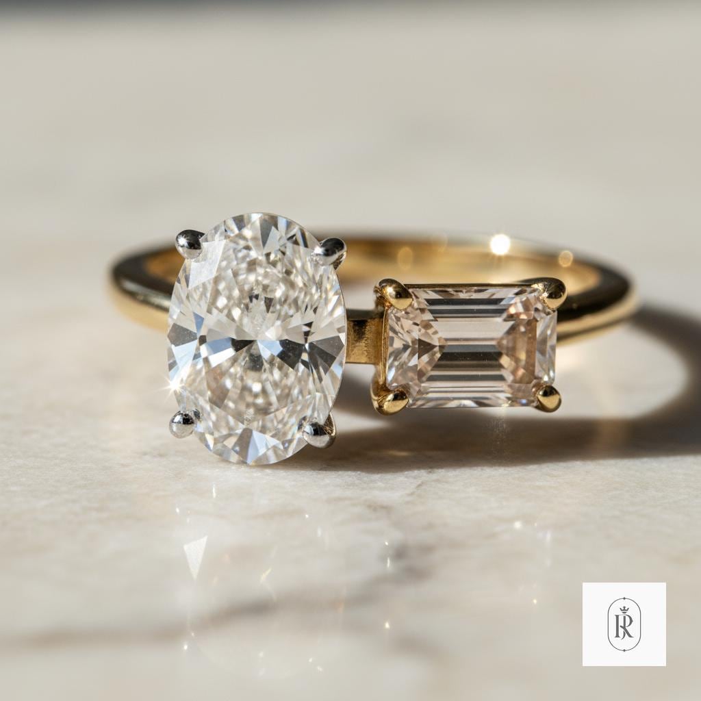 East-West Radiant Cut Ring, Champagne Diamond (14K Gold Minimalist)