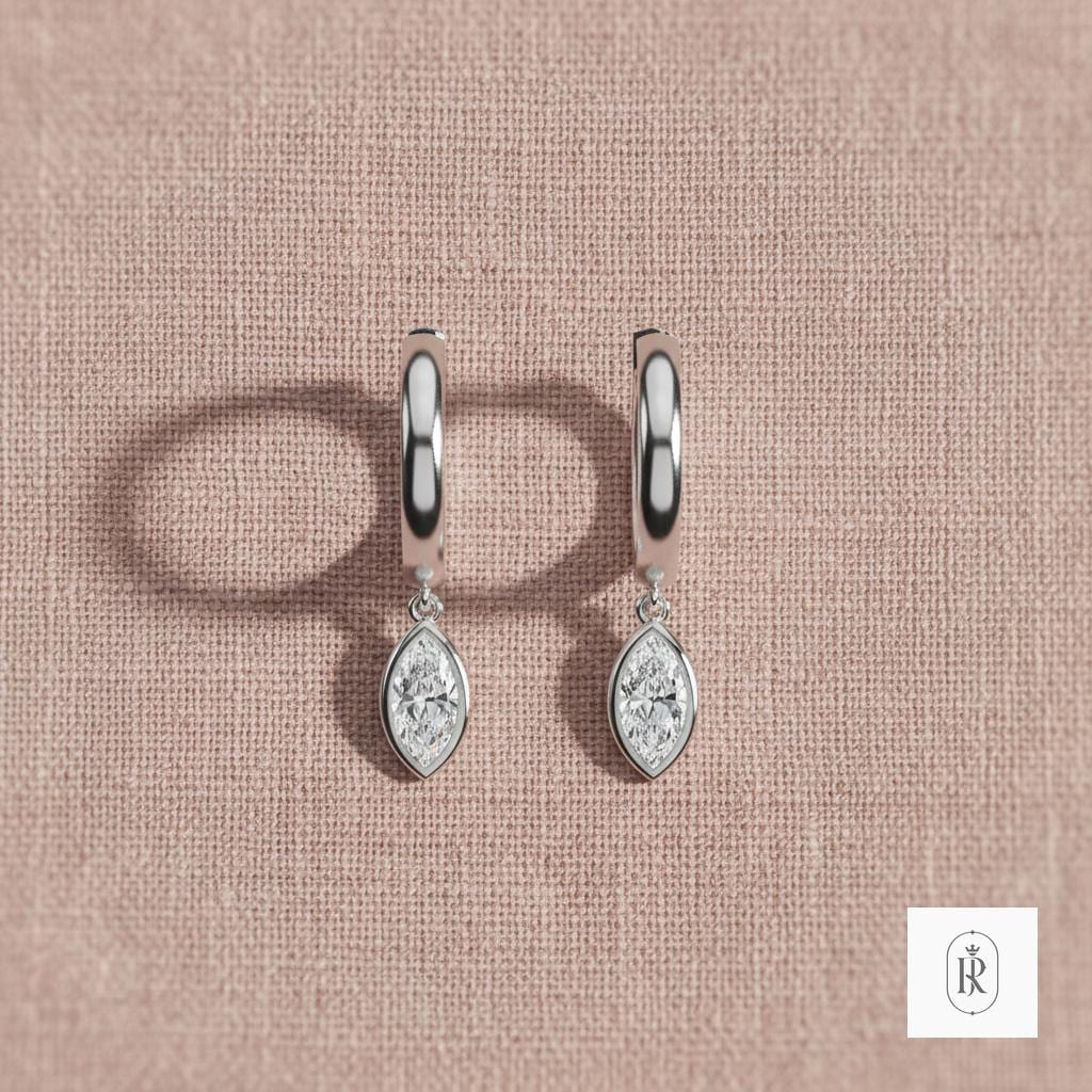 1.02ct Marquise Lab Diamond Hoop Earrings 14K White Gold | Bezel Set, Handmade Hoops — View 1 of custom handcrafted Lab Diamond jewellery in 14K White Gold