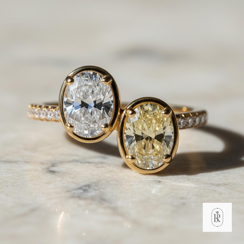 Oval Yellow Diamond Ring: Lab Grown Stone (14K Gold Band)