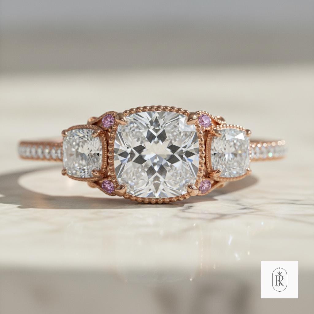 Engagement Ring: Oval Lab Diamond - 14K Rose Gold Band — View 1 of custom handcrafted Lab Diamond jewellery in 14K Rose Gold