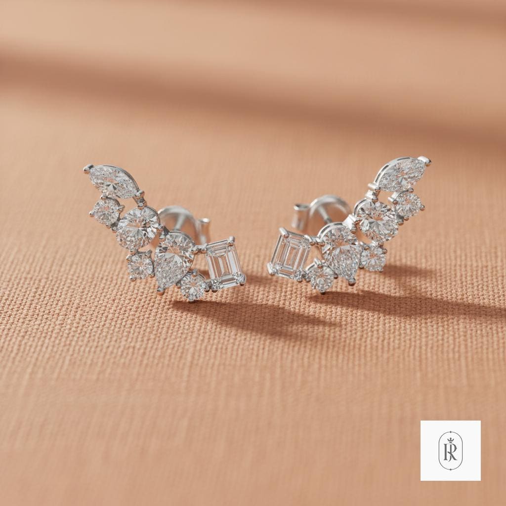 3.04ct Mix Shapes Lab Diamond Stud Earrings 14K White Gold Prong Set — View 1 of custom handcrafted Lab Diamond jewellery in 14K White Gold
