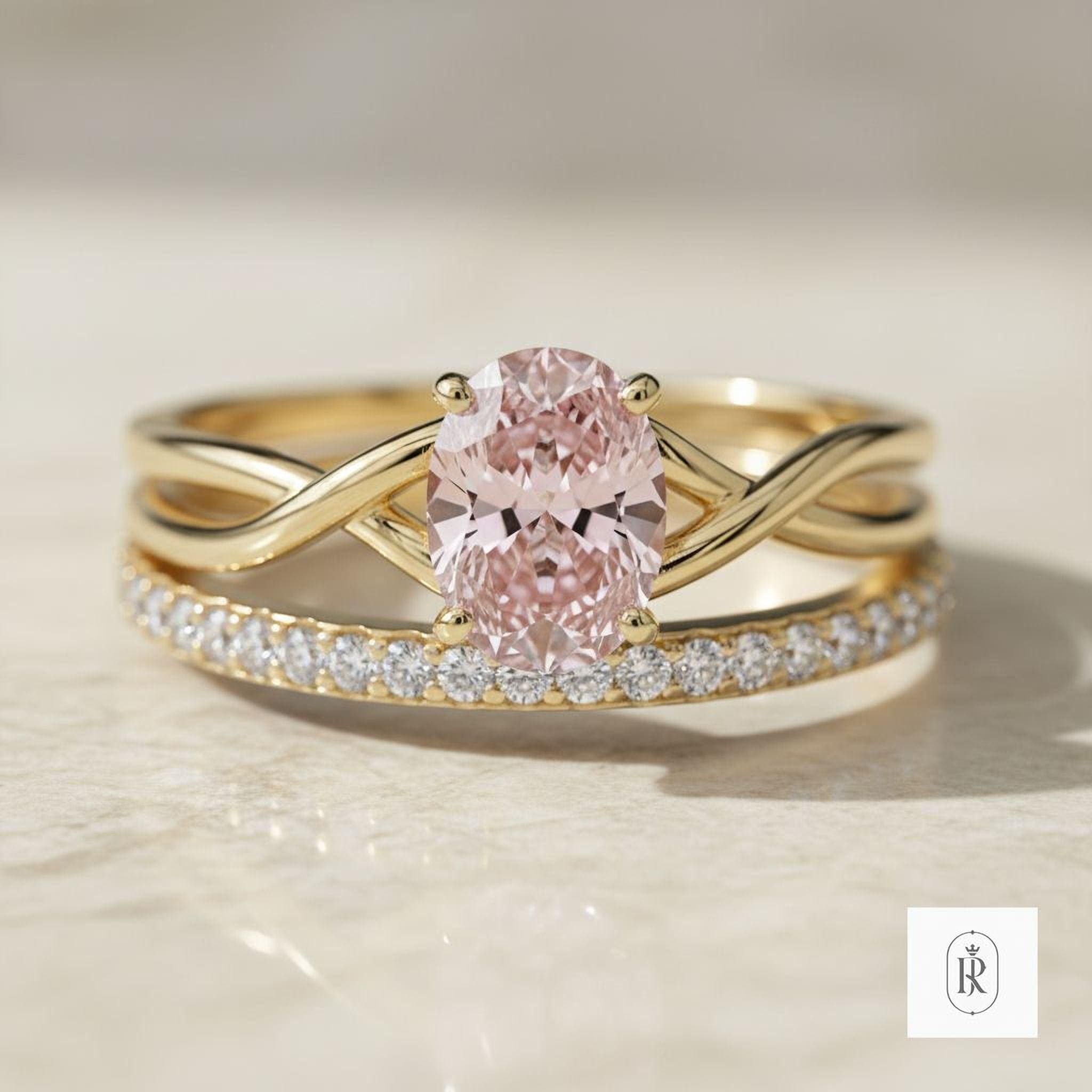 Oval Pink Lab Diamond Ring: 14K Gold, Ethical Engagement — View 1 of custom handcrafted Lab Diamond jewellery in 14K White Gold
