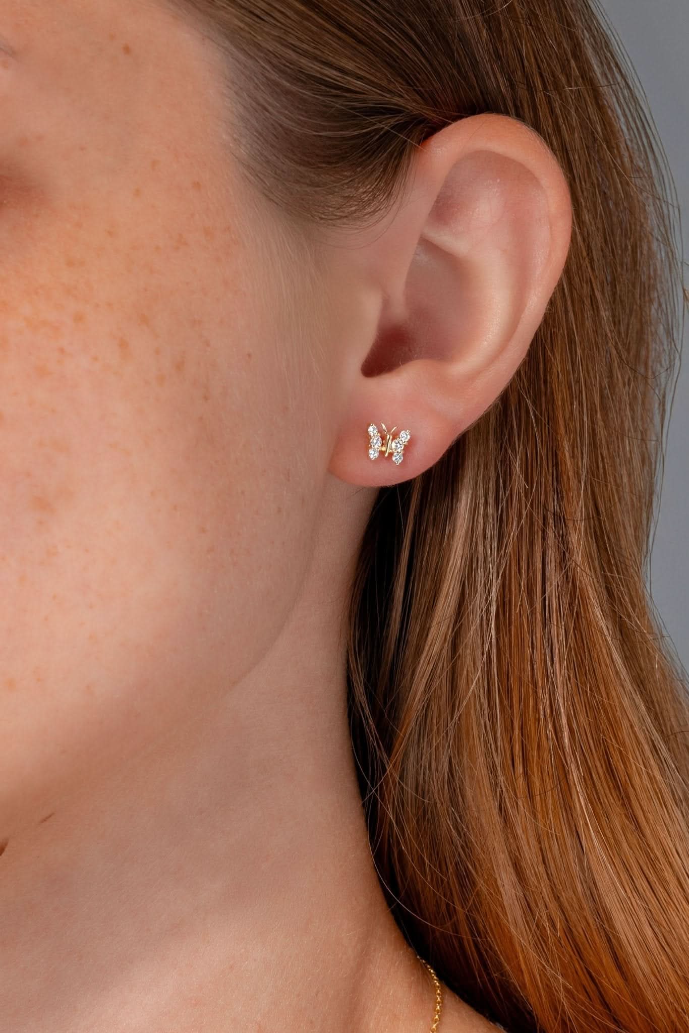 Yellow Gold Diamond Butterfly Studs