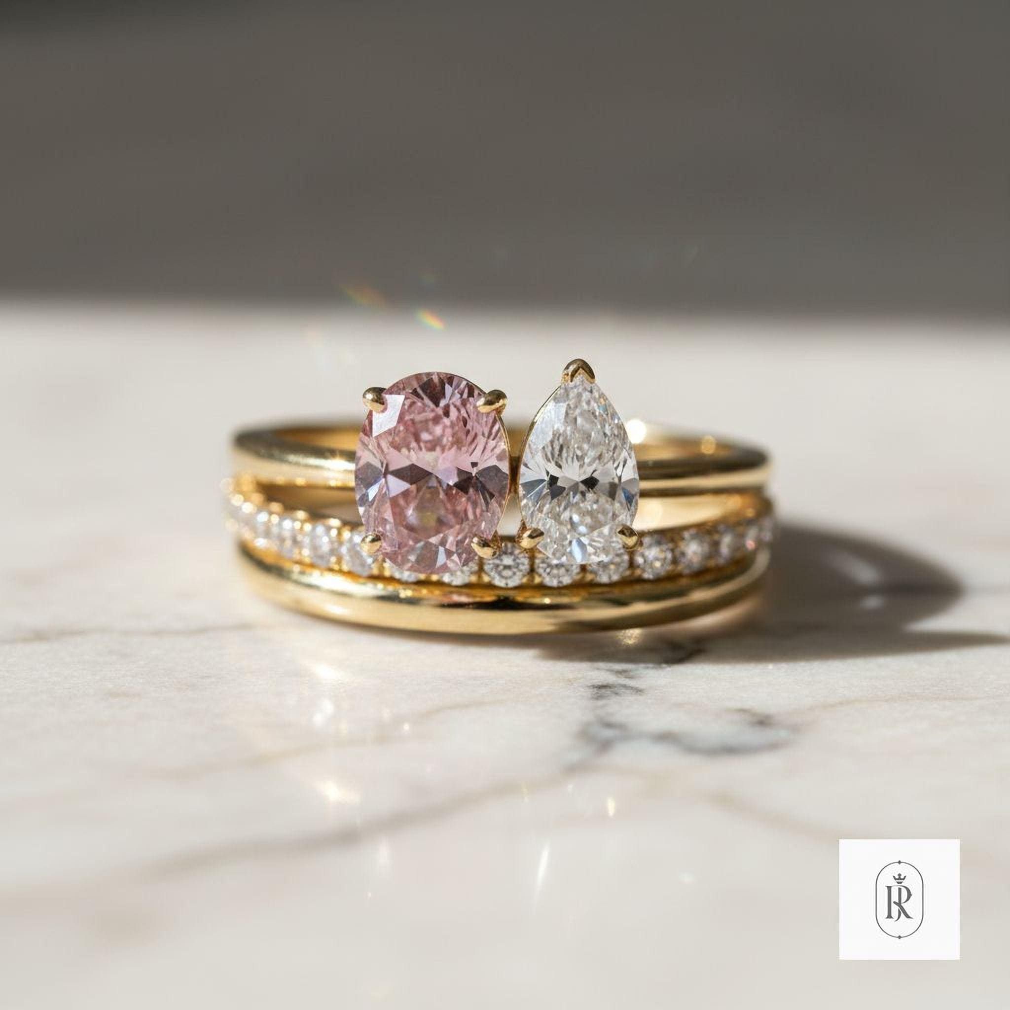Oval Pink Diamond Toi et Moi Ring - Lab-Grown, 14K Gold — View 1 of custom handcrafted Lab Diamond jewellery in 14K White Gold