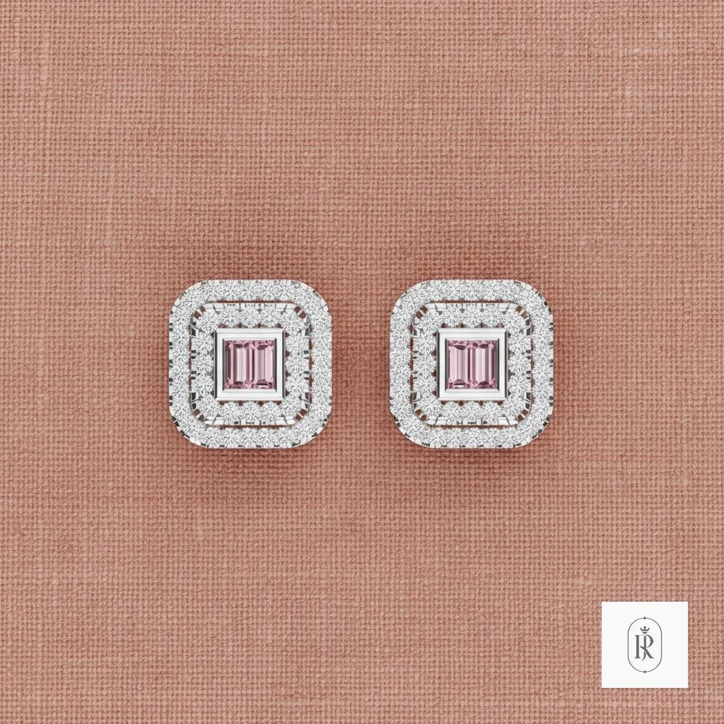 0.68ct Baguette Lab Diamond Stud Earrings 14K White Gold | Prong Set Pink Diamonds — View 1 of custom handcrafted Lab Diamond jewellery in 14K White Gold