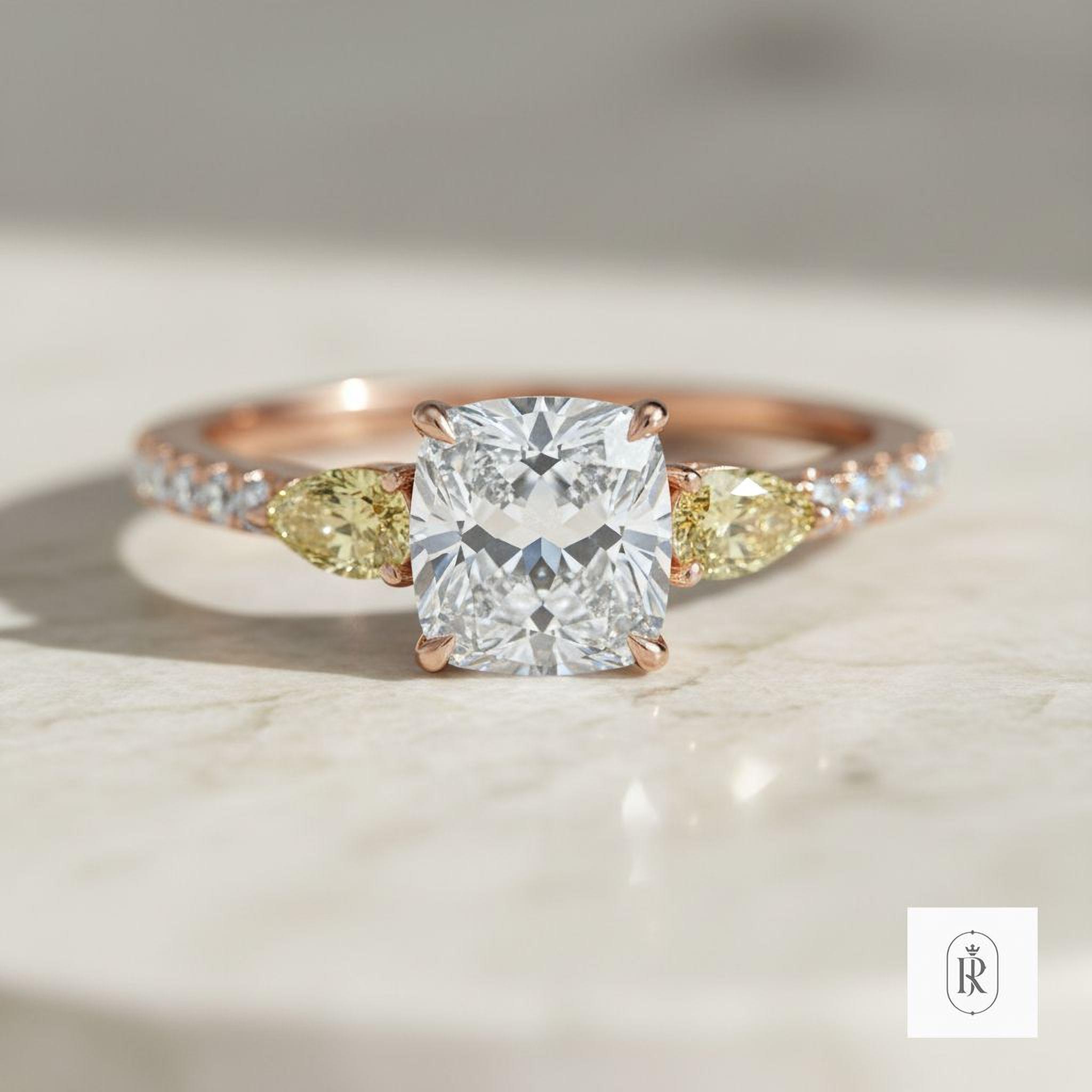 Fancy Yellow Marquise Engagement Ring: Lab Diamond, 14K Gold