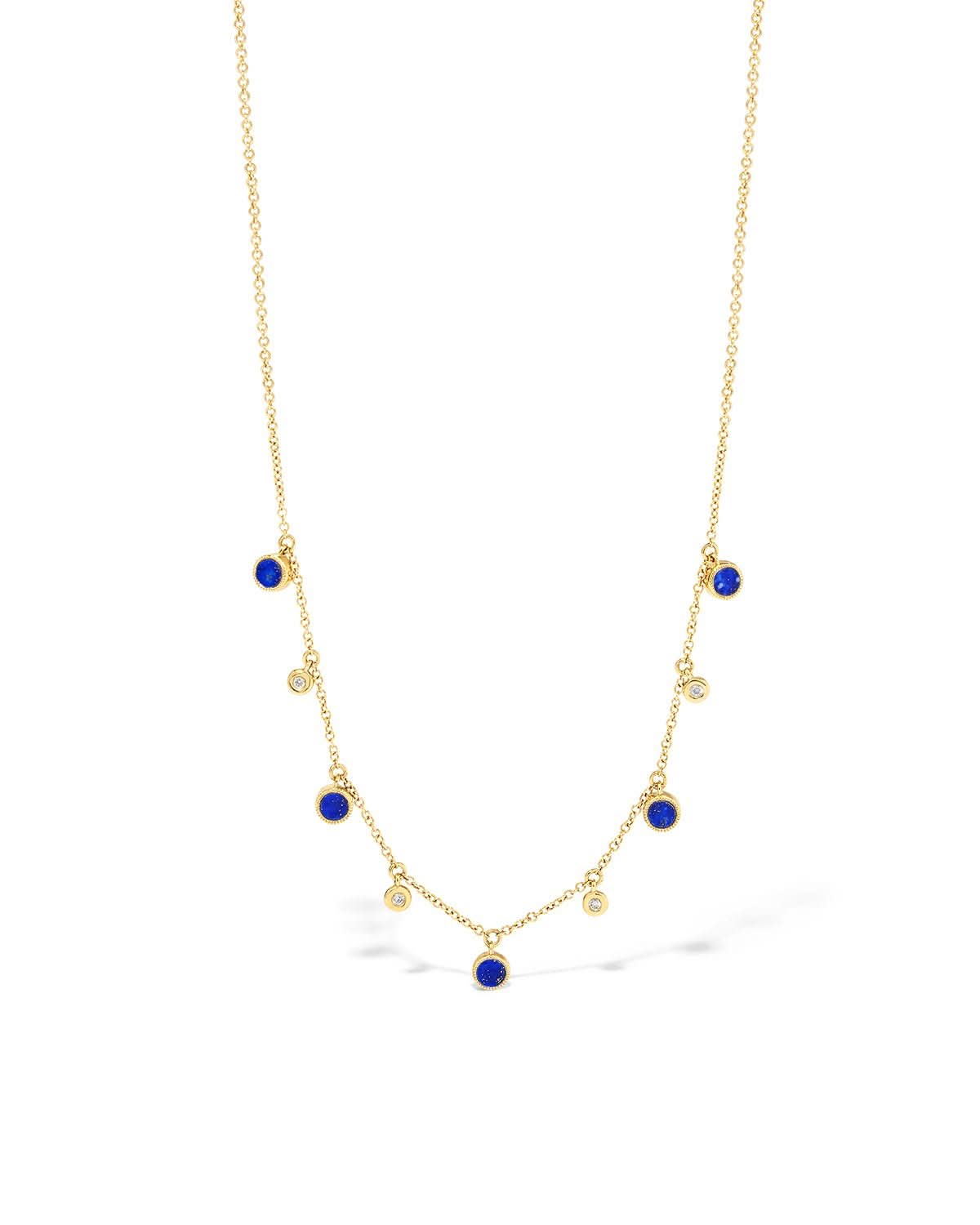 Round Bezel Lapis Lazuli and Diamonds Necklace