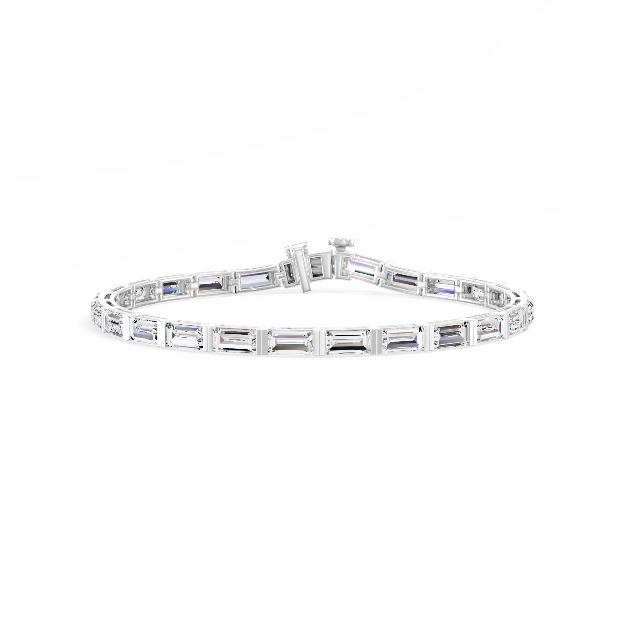 Handmade 14K White Gold Baguette Tennis Bracelet: 10.09 CT Lab Diamond — View 1 of custom handcrafted Lab Diamond jewellery in 14K White Gold