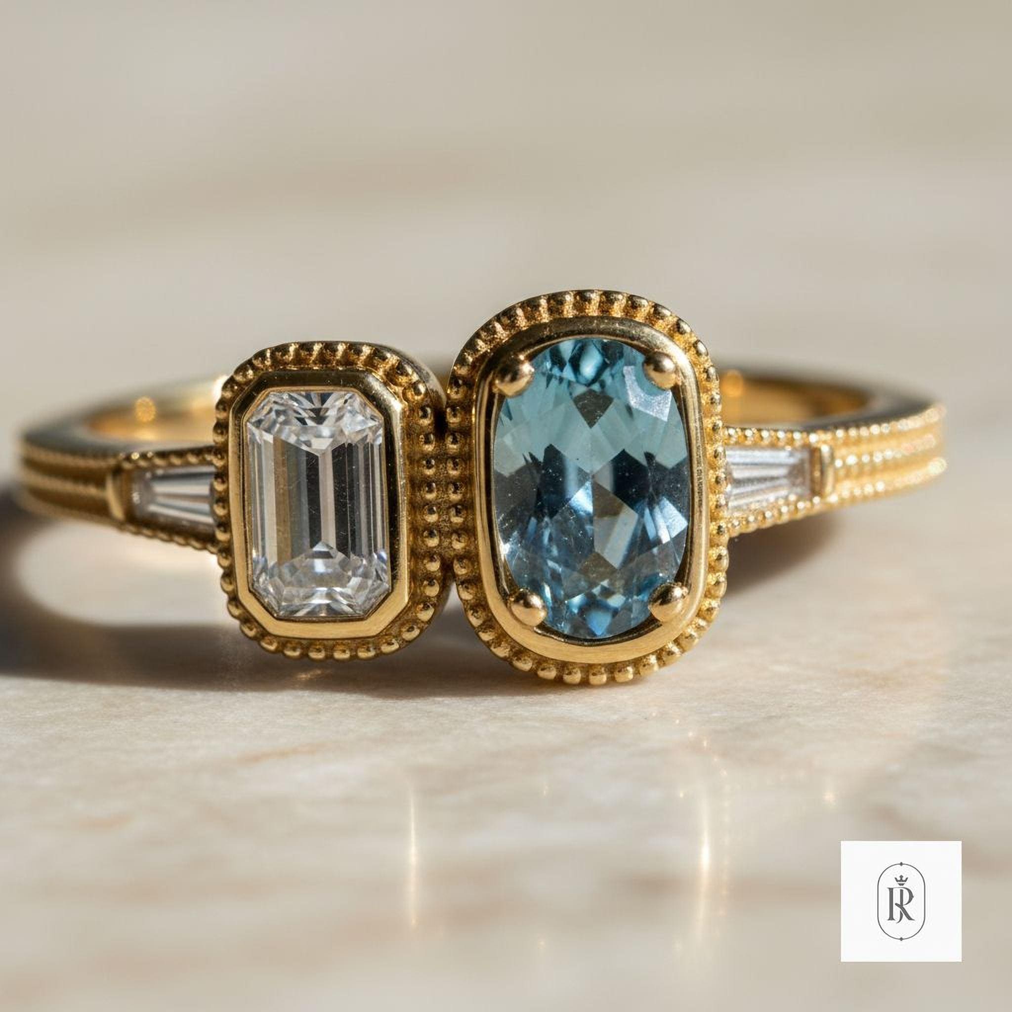 Lab Grown Blue Pear Diamond Ring (14K Gold, Custom Sizes)