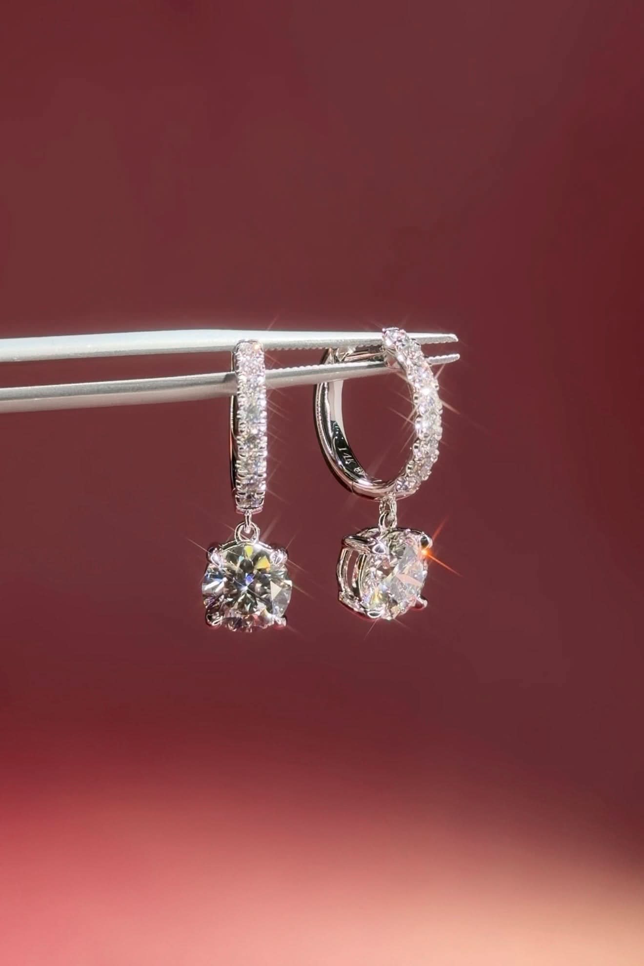 Round Diamond Drop Hoops White Gold