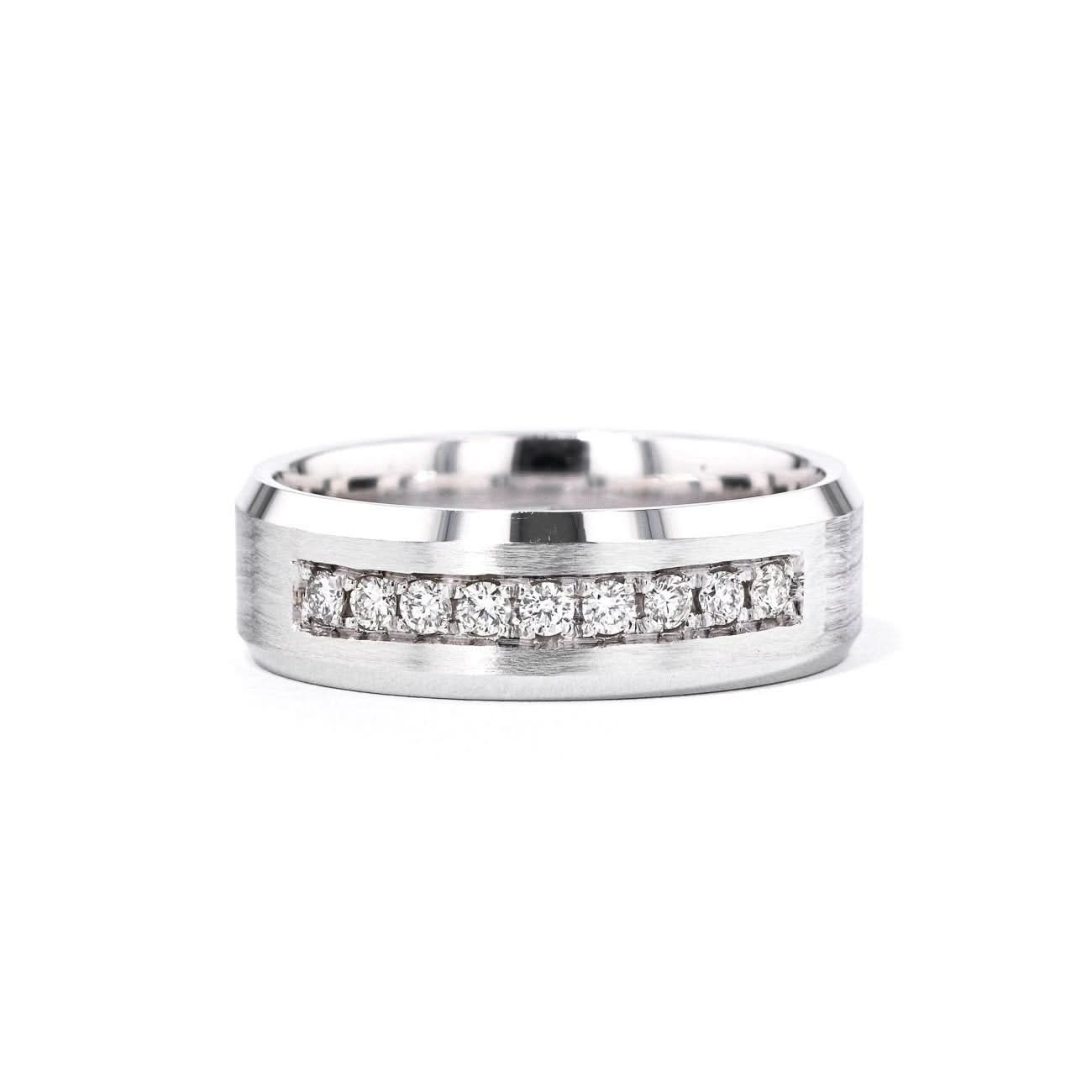 7mm Satin Finish With Diamonds Bevel Edge Gold Ring