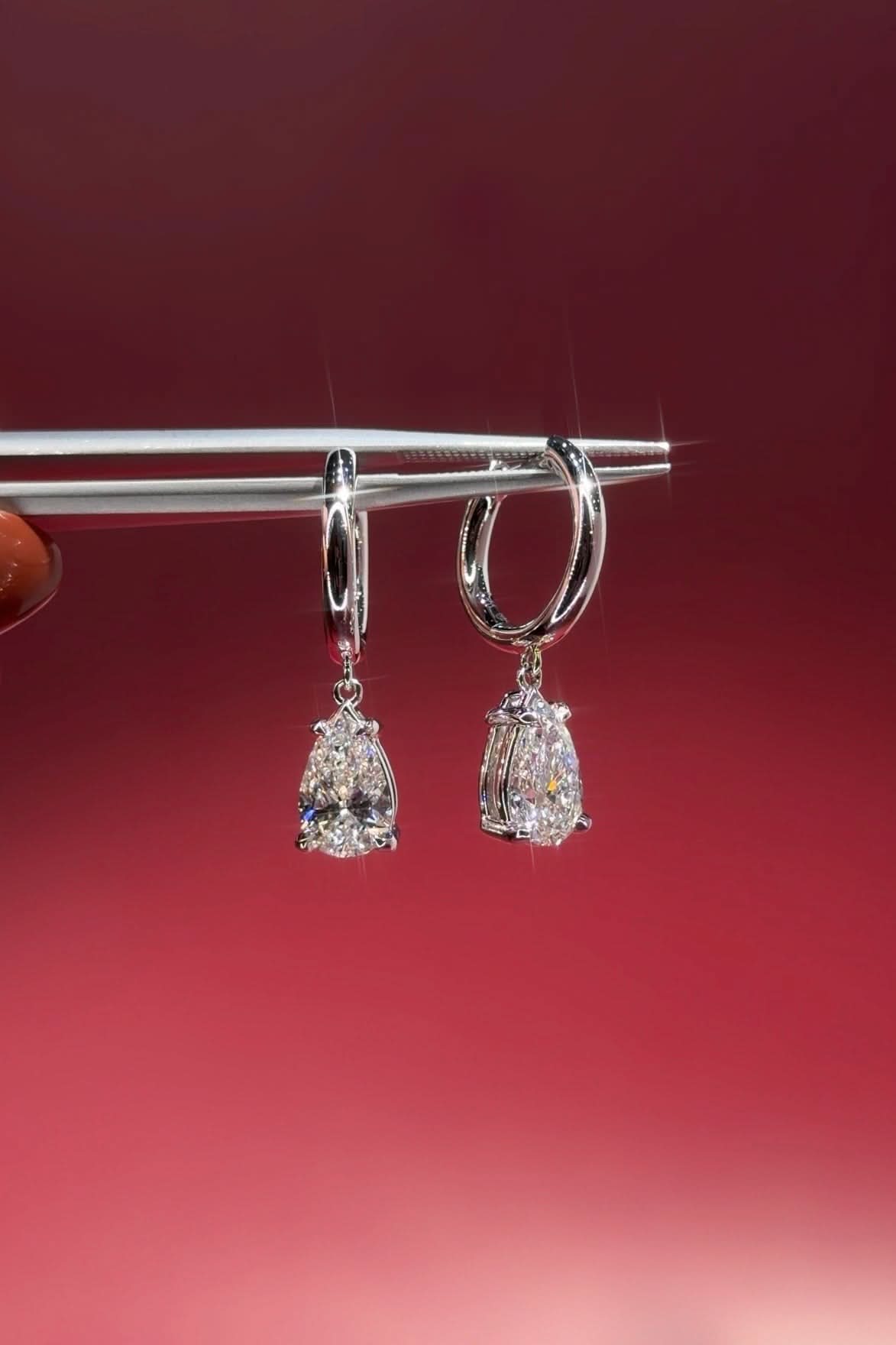 1.94ct D-VS1 Lab Diamond Pear Drop Hoops White Gold