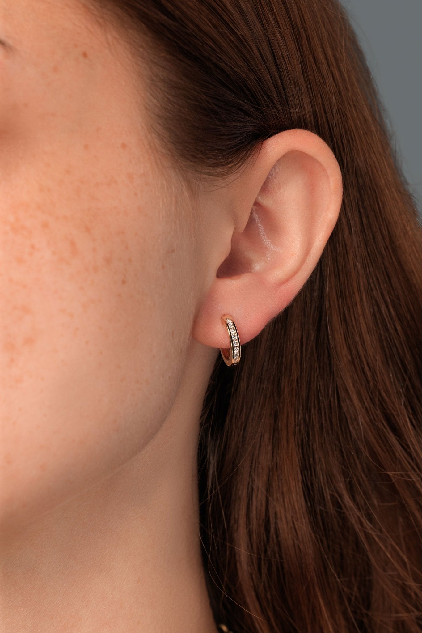 Diamond Channel Hoops Yellow Gold
