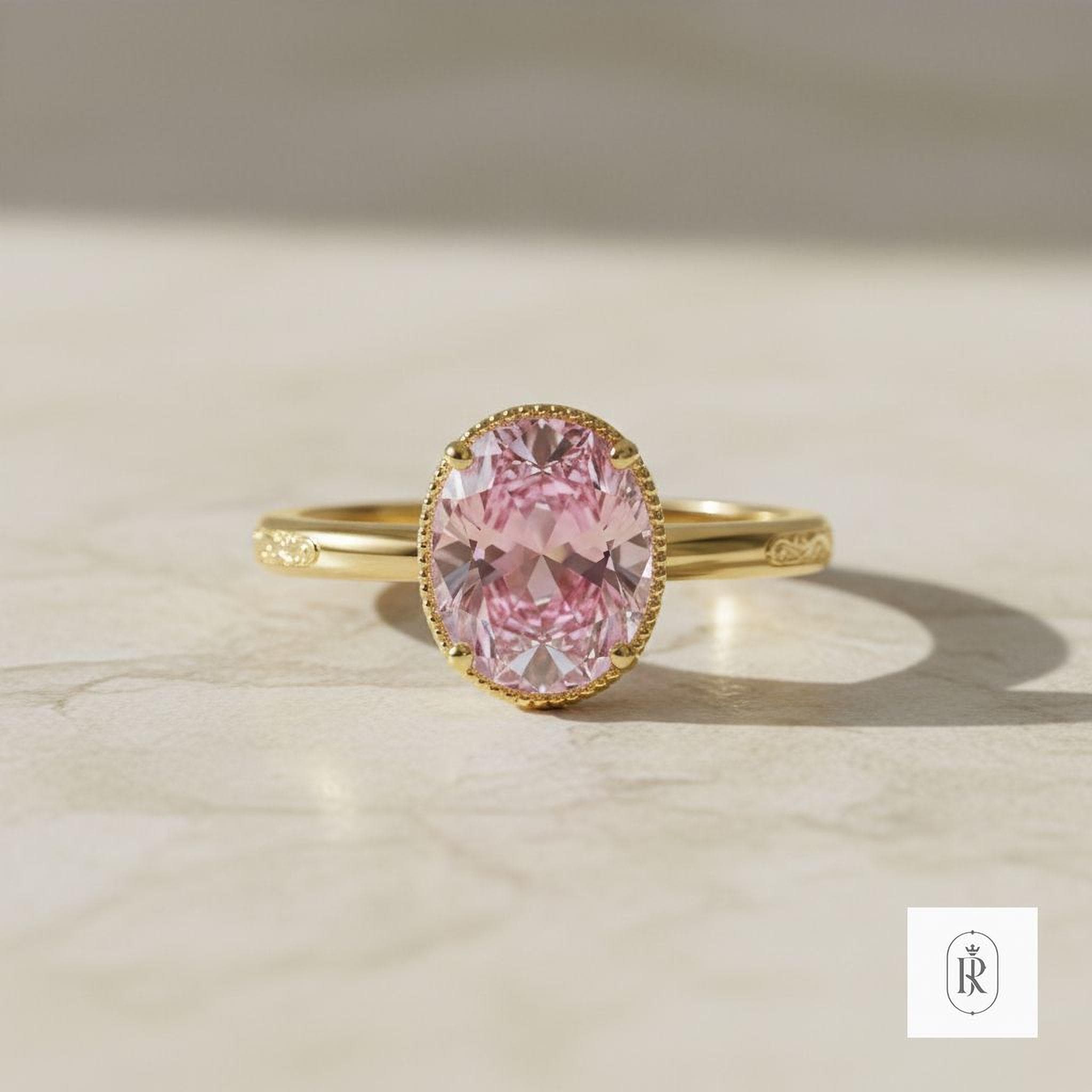 Fancy Pink Oval Diamond Ring - Lab Grown, 14K Solid Gold — View 1 of custom handcrafted Lab Diamond jewellery in 14K White Gold
