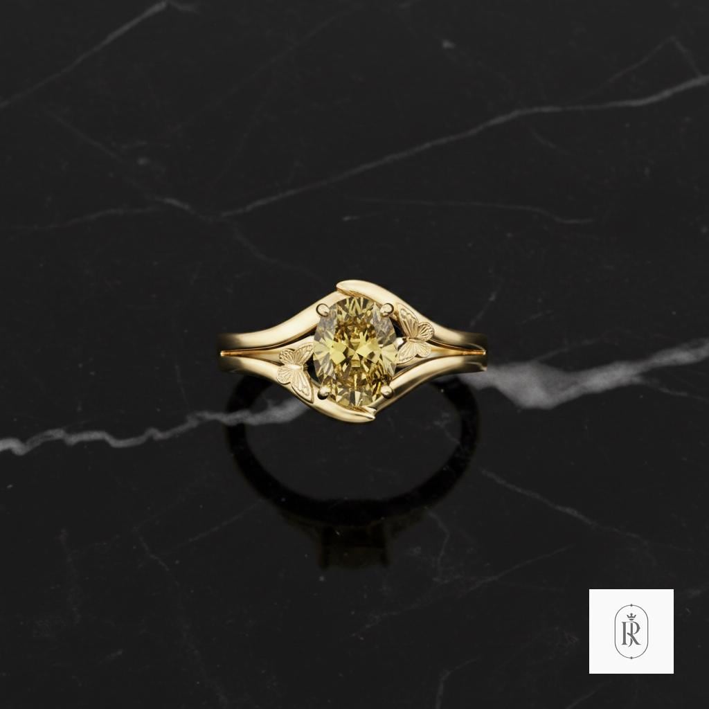 Canary Yellow Lab Diamond Ring, Oval Cut, 14K Gold (0.75ct)