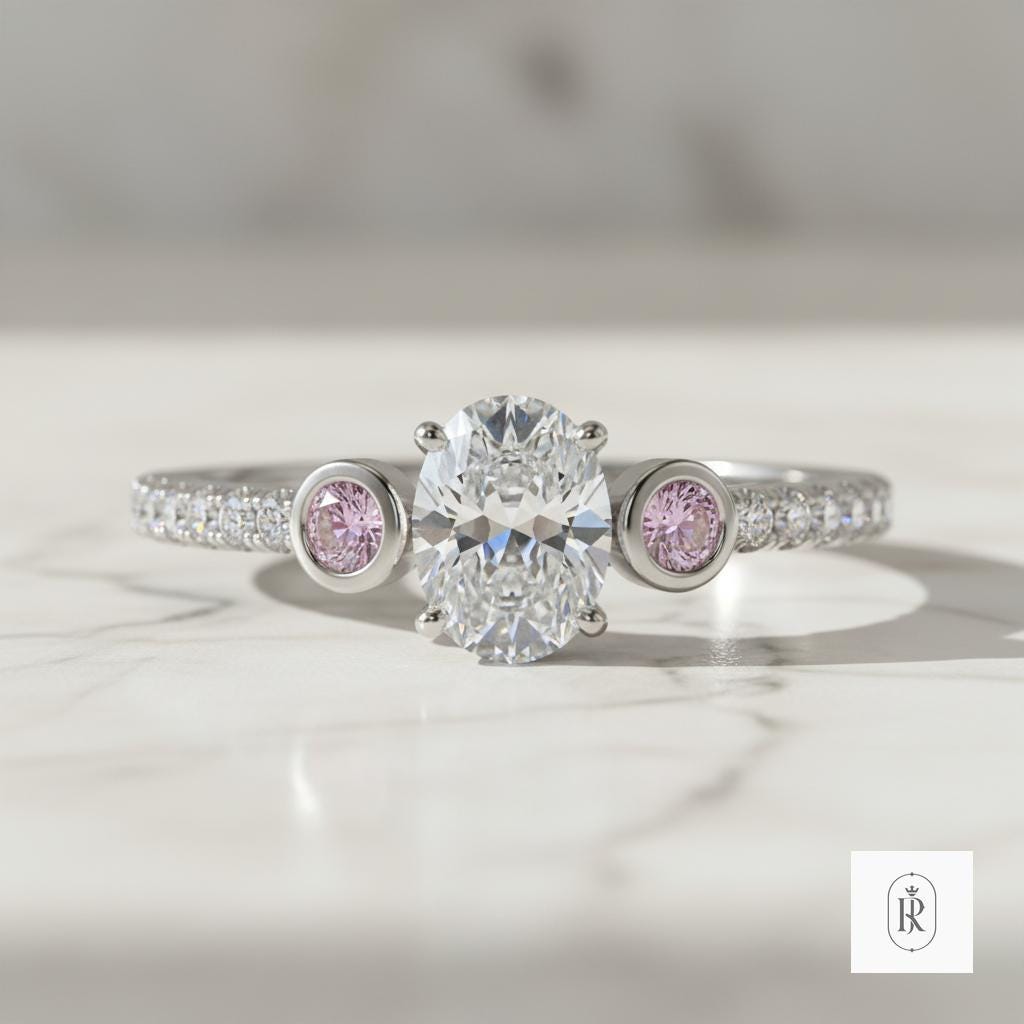Oval Pink Lab Diamond Ring: Ethical Engagement Jewelry (14K White Gold) — View 1 of custom handcrafted Lab Diamond jewellery in 14K White Gold