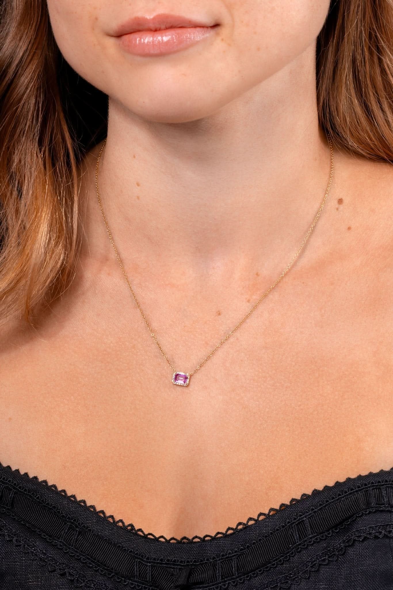 Diamond Halo Pink Sapphire Necklace