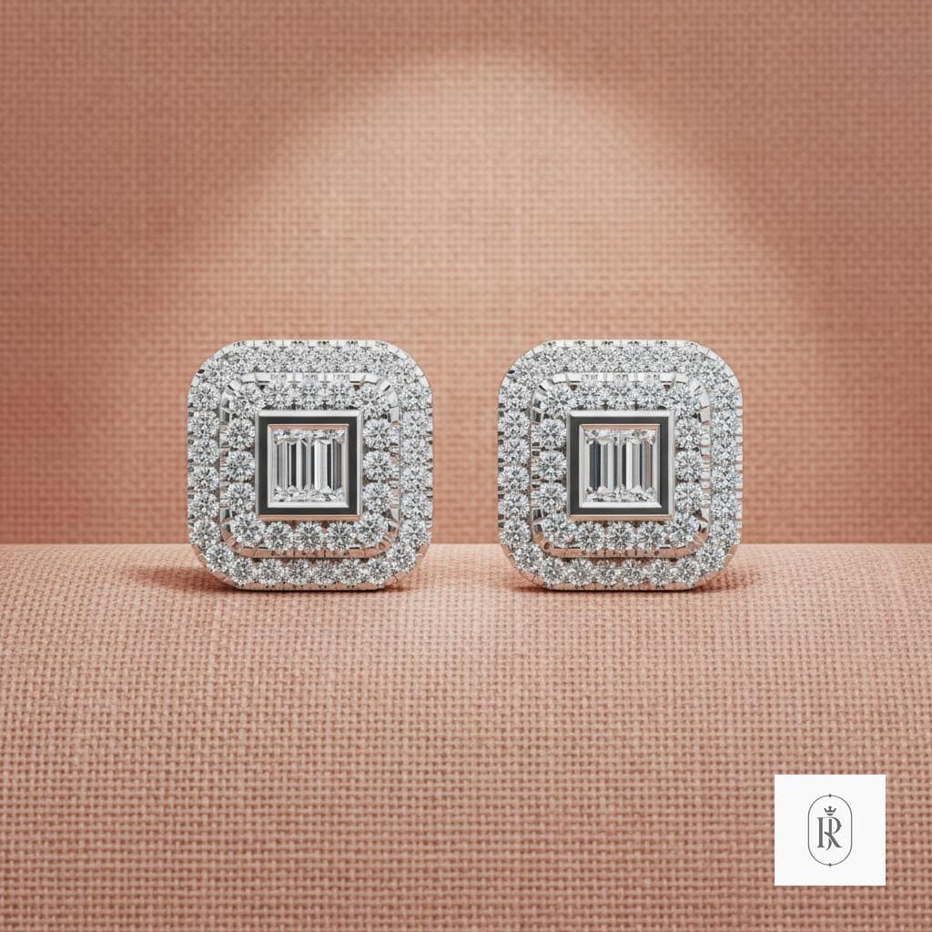 0.68ct Baguette Lab Diamond Stud Earrings 14K White Gold | Prong Set Diamonds