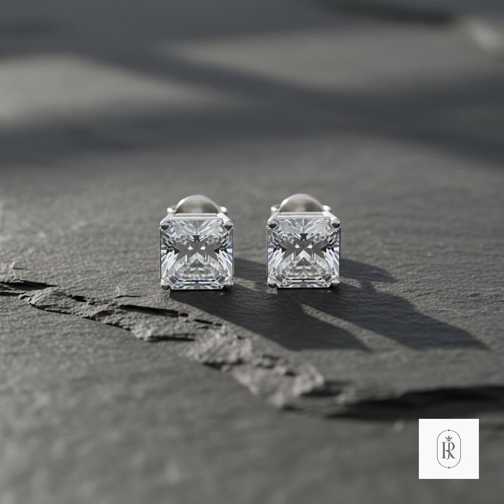 1.03ct Asscher Lab Diamond Stud Earrings | 14K White Gold Prong Set — View 1 of custom handcrafted Lab Diamond jewellery in 14K White Gold