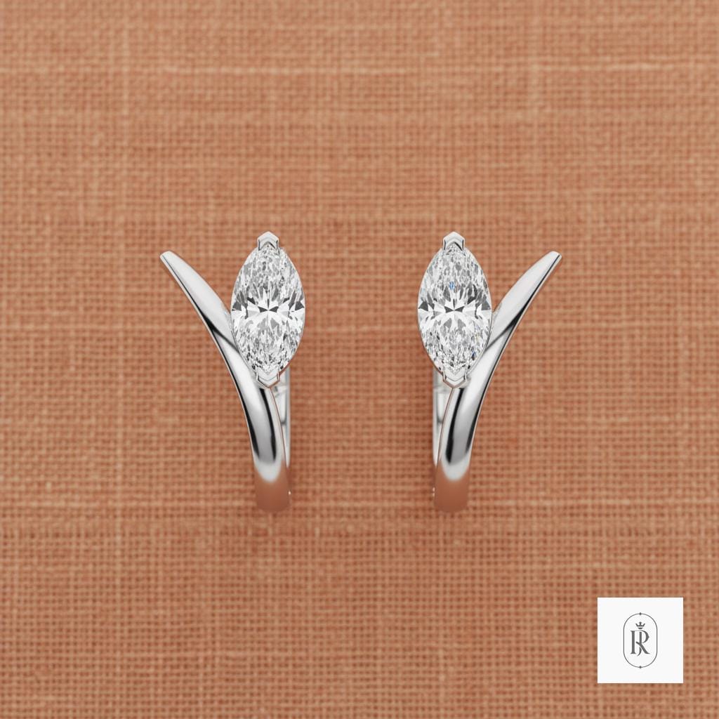 1.05ct Marquise Lab Diamond Stud Earrings 14K White Gold | Prong Set Hoops Earring — View 1 of custom handcrafted Lab Diamond jewellery in 14K White Gold