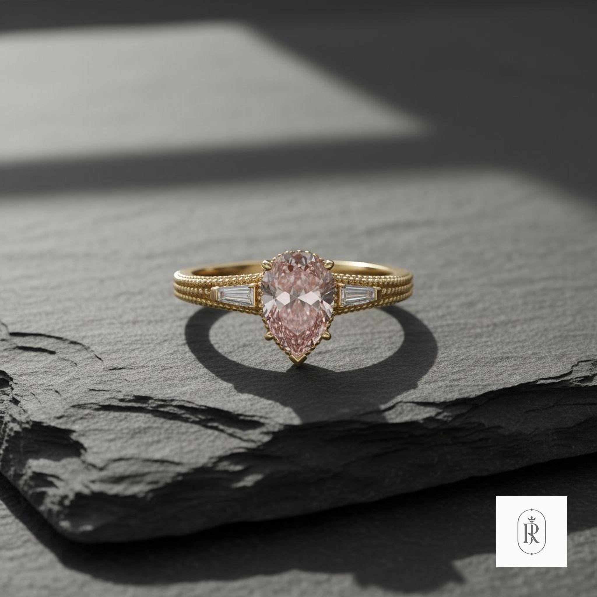 Fancy Pink Pear Diamond Ring: 0.7ct Lab Grown, 14K Gold — View 1 of custom handcrafted Lab Diamond jewellery in 14K White Gold