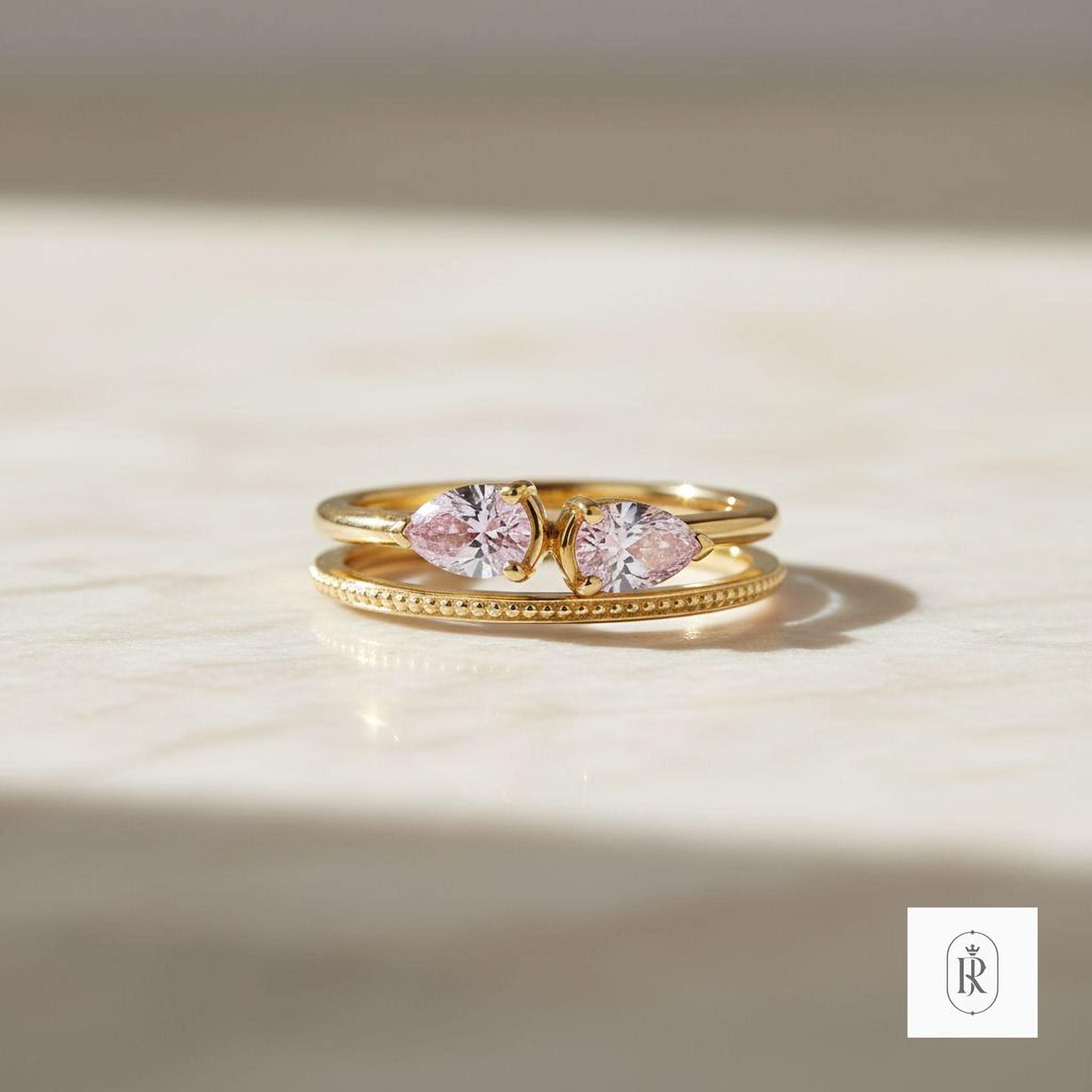 Unique Engagement Ring: Lab Diamonds & Pink Accents (14K Gold)