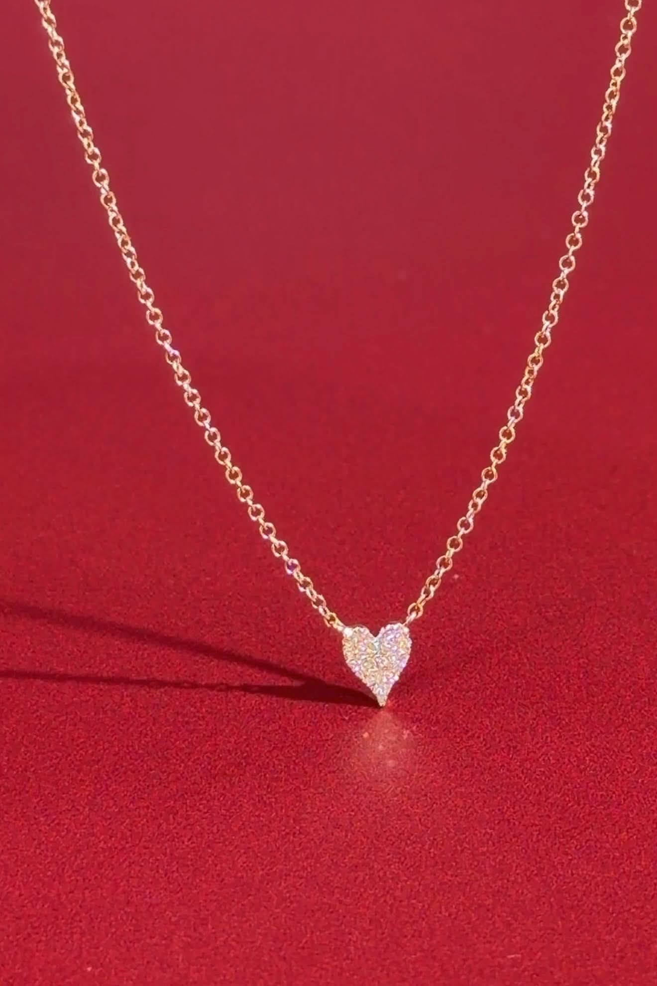 Mini Pavé Heart Necklace Yellow Gold