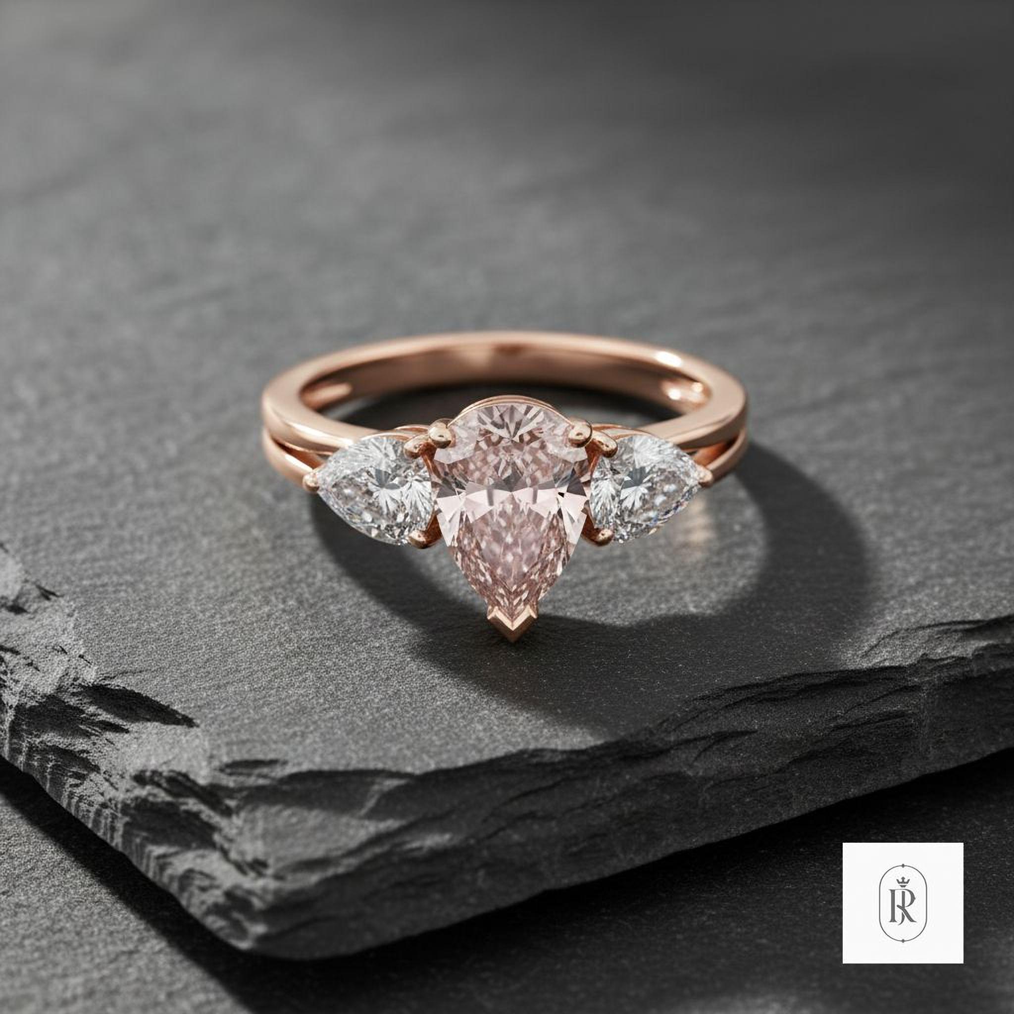 Pear Cut Engagement Ring: Fancy Pink Lab Diamond - 14K Solid Gold — View 1 of custom handcrafted Lab Diamond jewellery in 14K White Gold