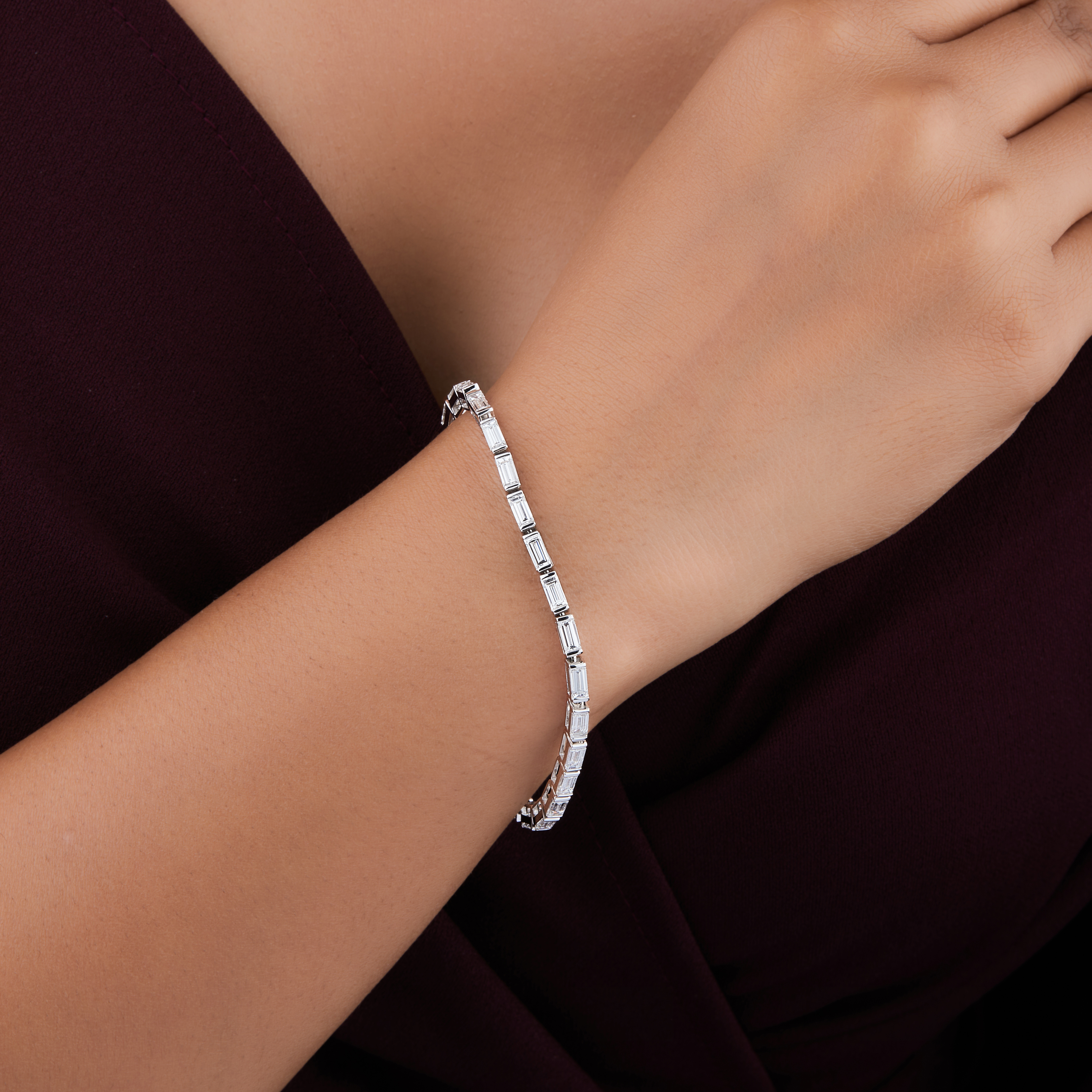 6.77ct Baguette Lab Diamond Tennis Bracelet 14K Solid Gold — View 1 of custom handcrafted Lab-Created Diamond jewellery in 14K White Gold