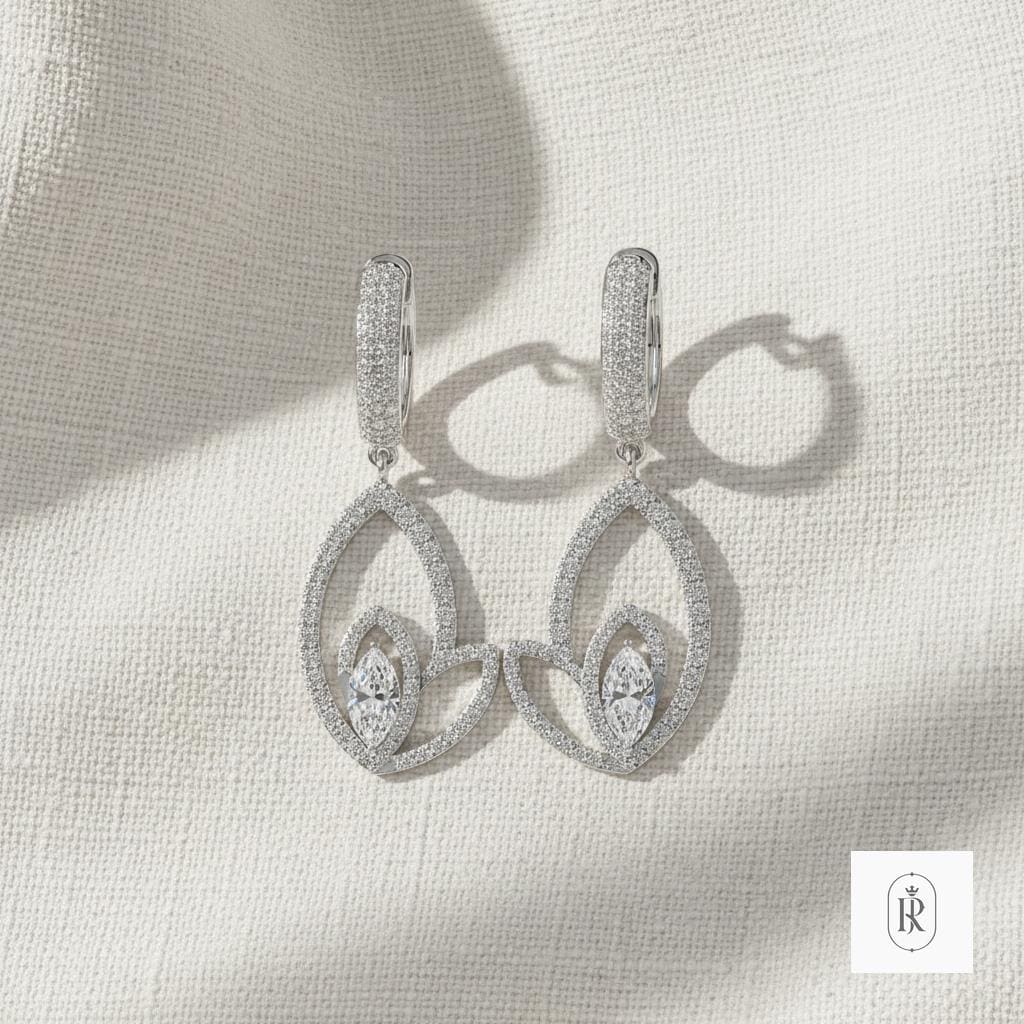 2.72ct Marquise Lab Diamond Dangle Earrings | 14K White Gold Prong Set (2.72ct TW) — View 1 of custom handcrafted Lab Diamond jewellery in 14K White Gold