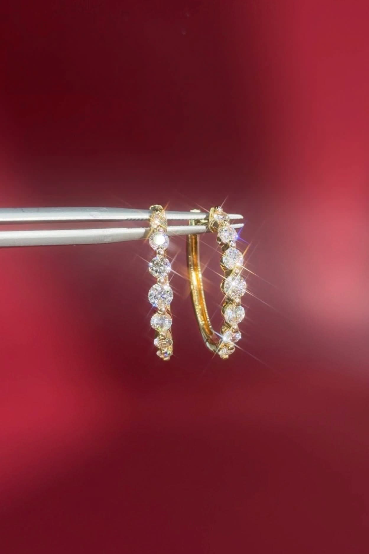 Graduating Floating Diamond Hoops Yellow Gold